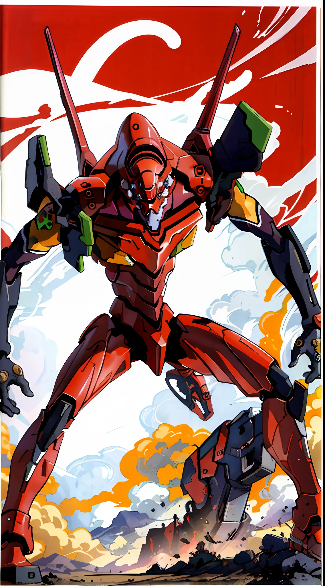 eva 02, evagod, evangelion mecha, science fiction, looking at viewer, (official art, Best quality, masterpiece:1.2), illustration, high res,