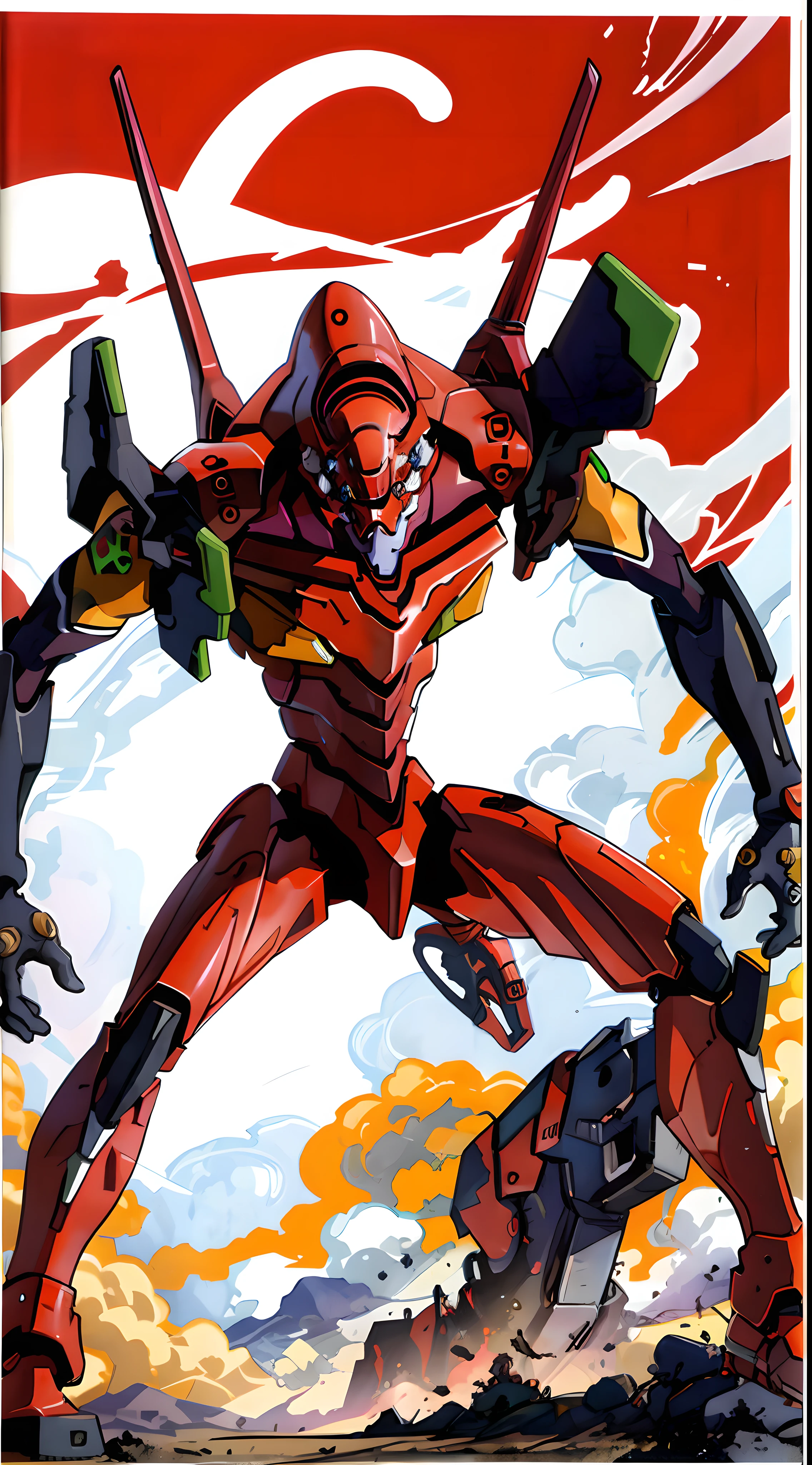 eva 02, evagod, evangelion mecha, science fiction, looking at viewer, (official art, Best quality, masterpiece:1.2), illustration, high res,