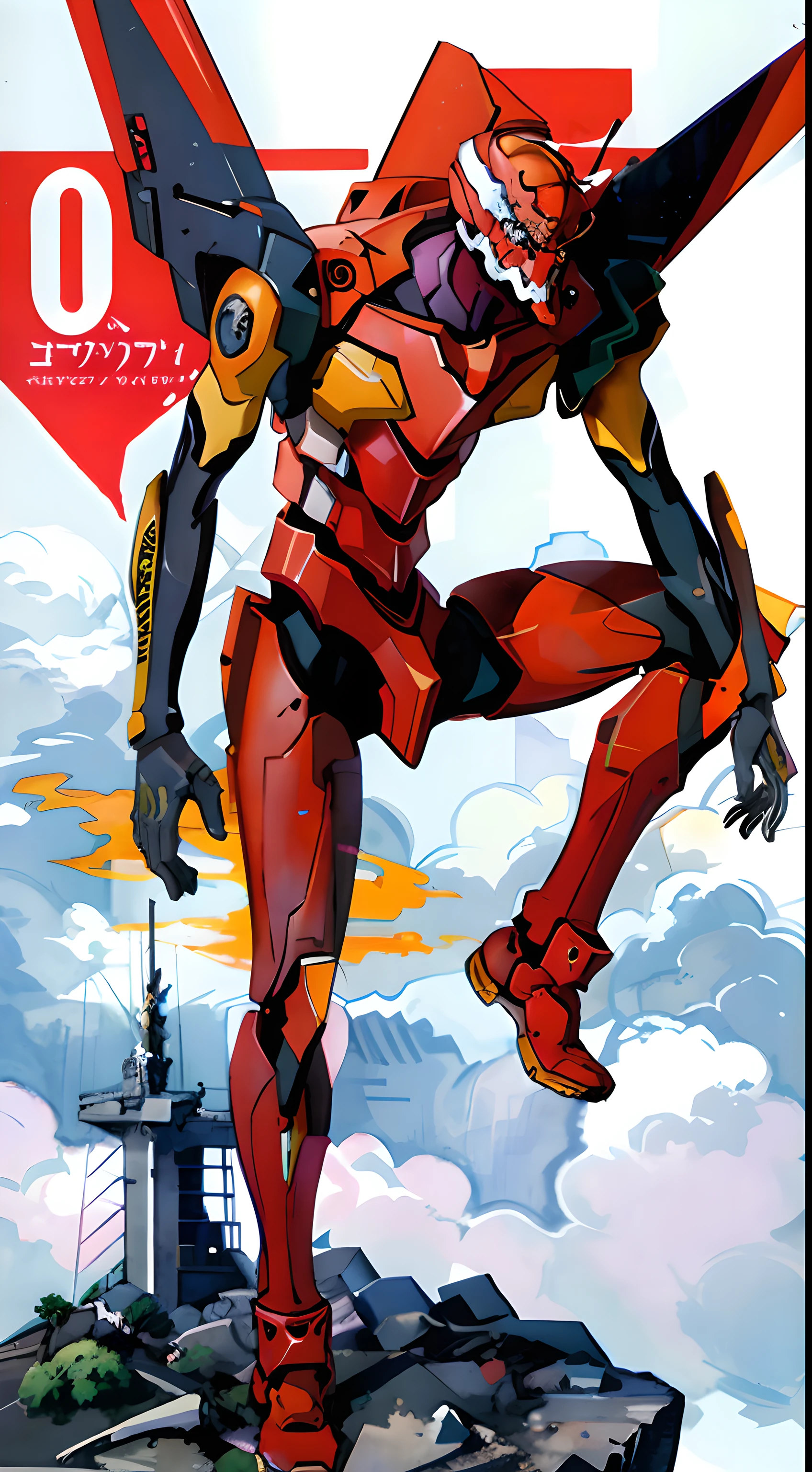 eva 02, evagod, evangelion mecha, science fiction, looking at viewer, (official art, Best quality, masterpiece:1.2), illustration, high res,