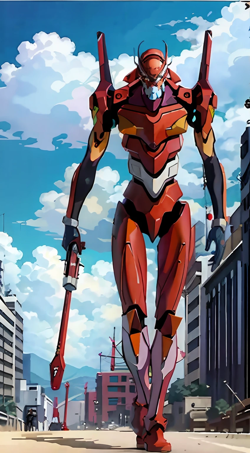 eva 02, evagod, evangelion mecha, science fiction, looking at viewer, (official art, Best quality, masterpiece:1.2), illustration, high res,