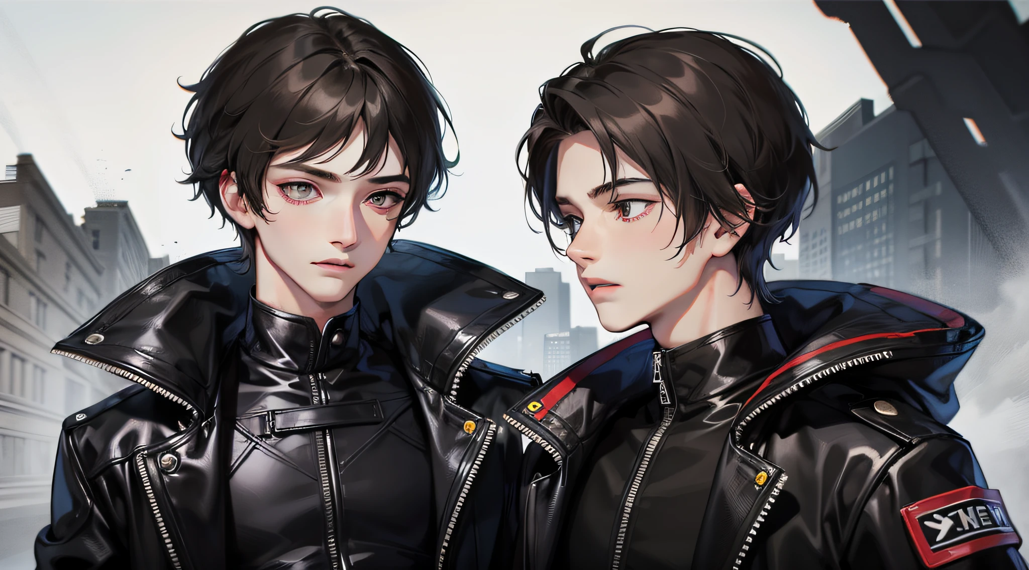 A young man with upper body, front face, short black hair, black storm jacket