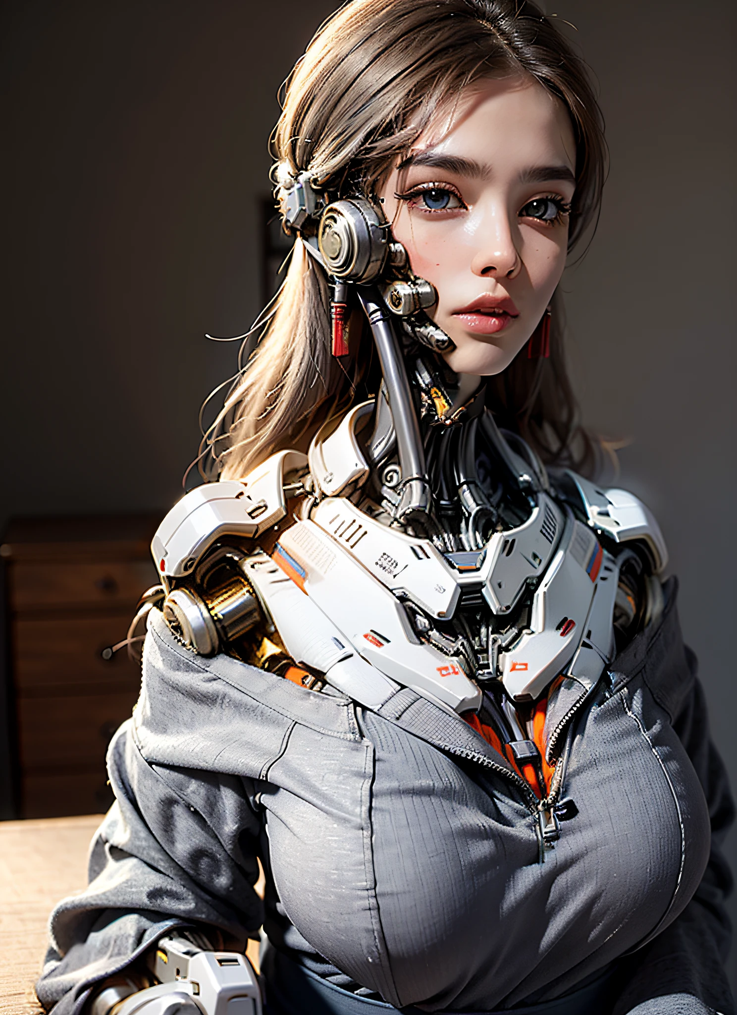beautiful face with mechanical eye