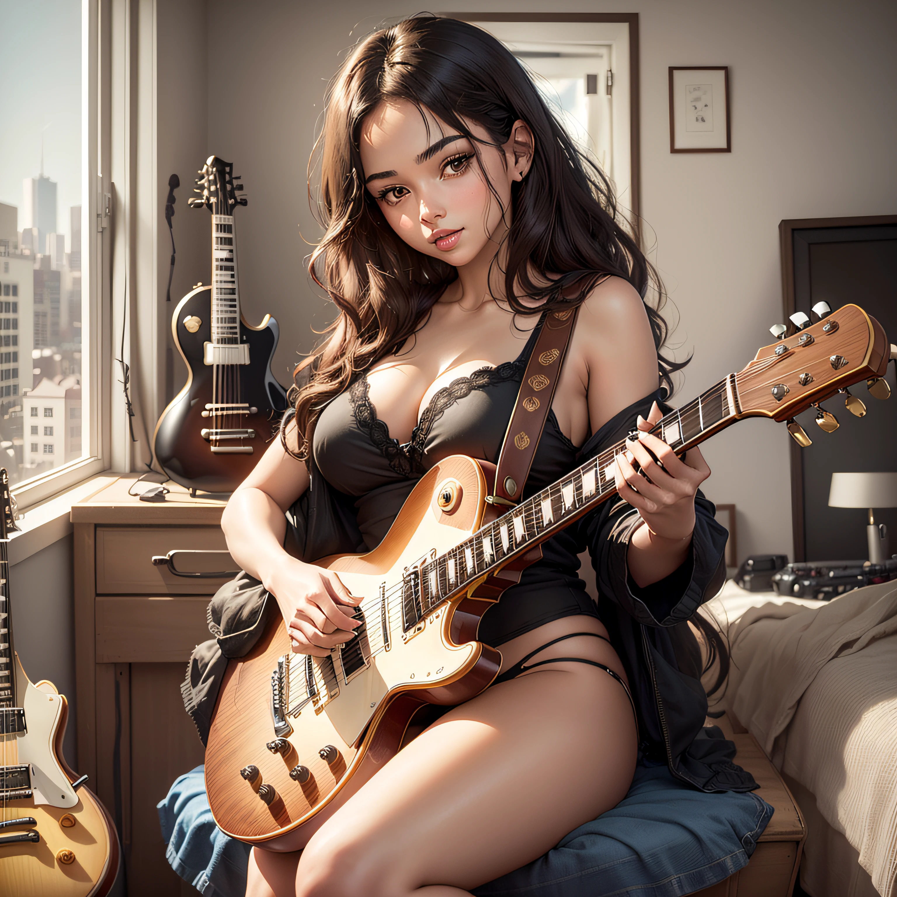 fender stratocaster with sexy girl guitarist nfsw --auto