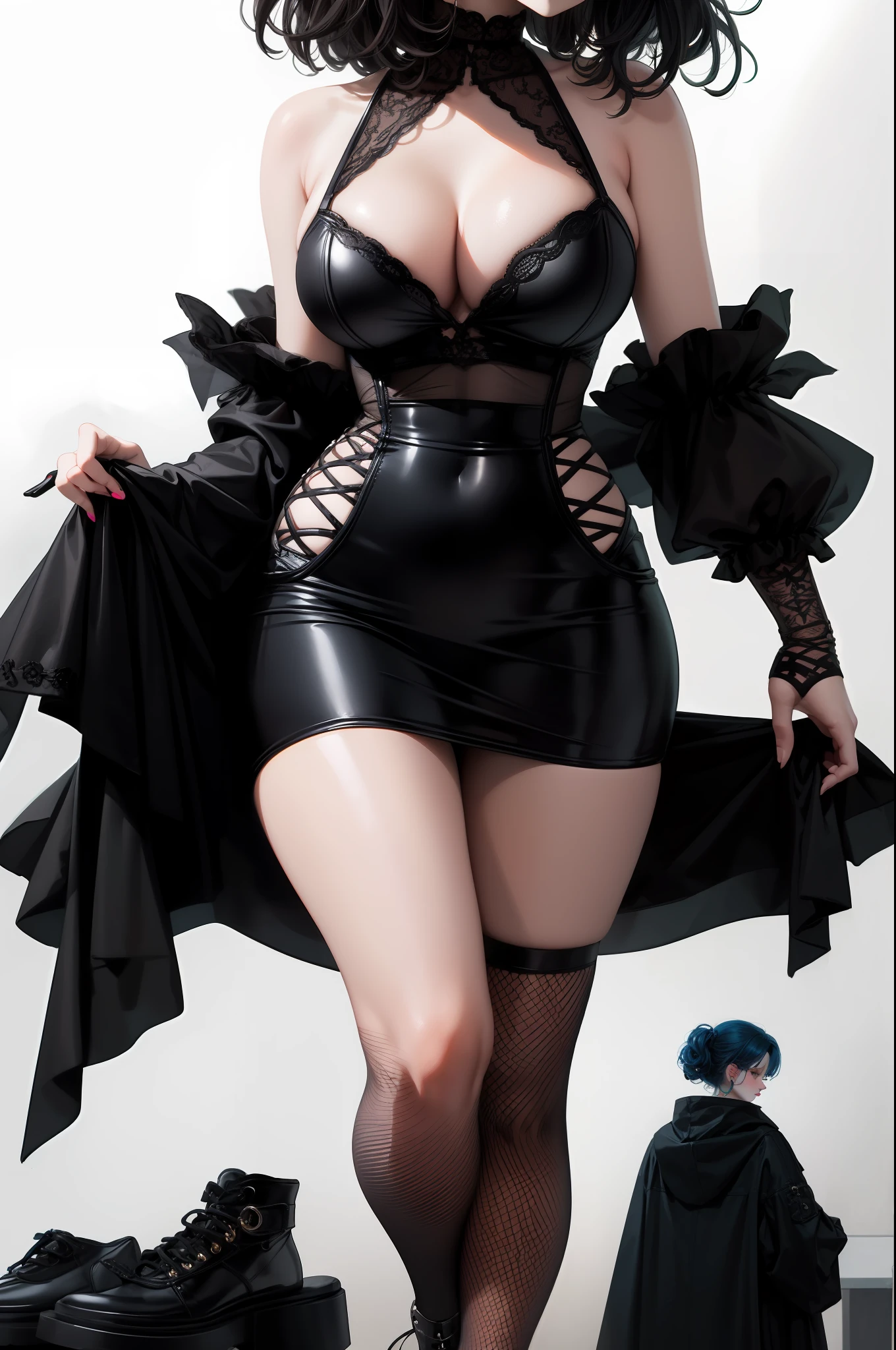 Close-up of three women in different costumes on white background, grunge style, grunge aesthetics, !!, grunge aesthetics!! (, sexy gloomy style, grunge aesthetic, grunge fashion, Y2K style, y 2 k style, punk style, this set style, gothic style, retro aesthetic, 90s style, retro look, standing,