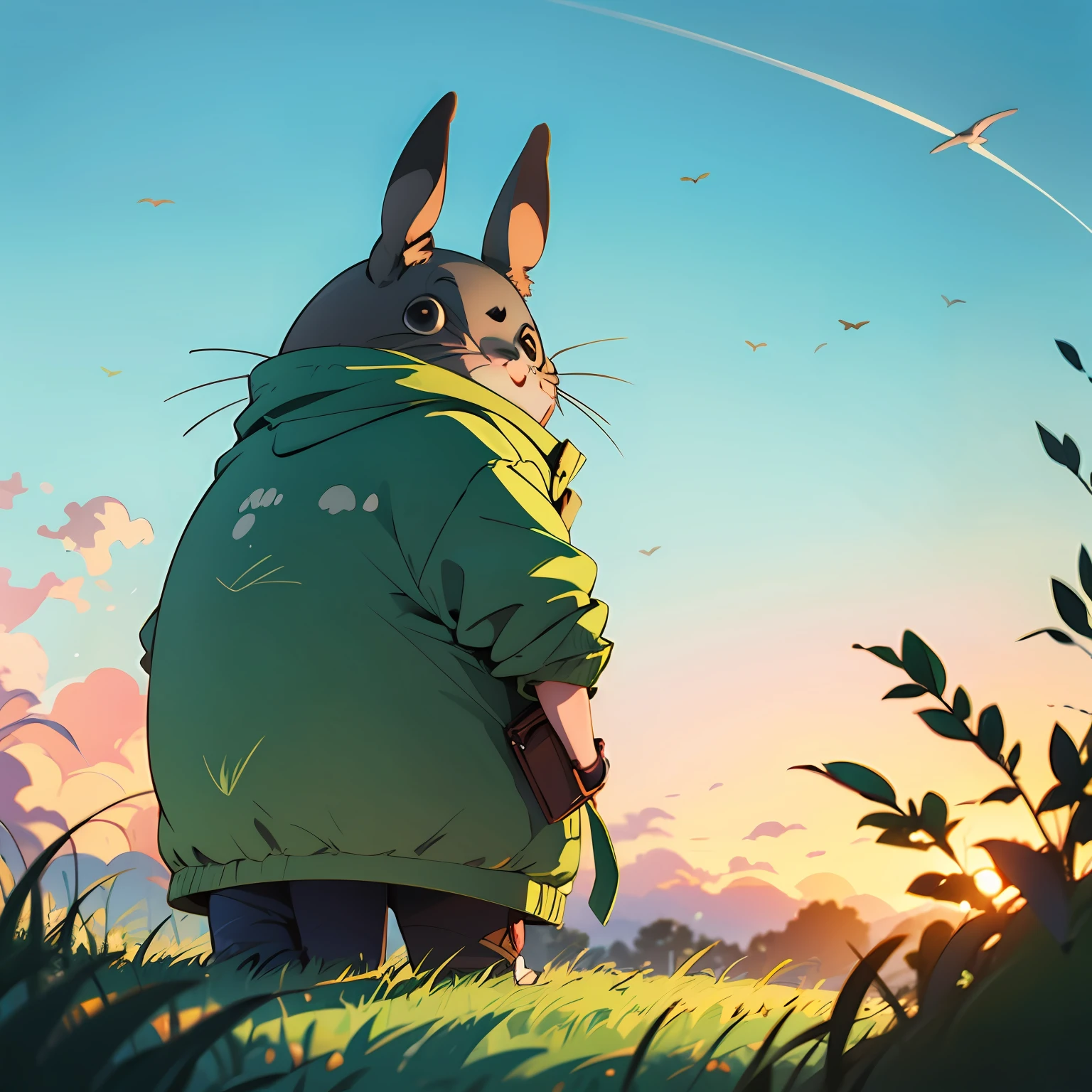 Totoro, teenage back, warm, evening --auto