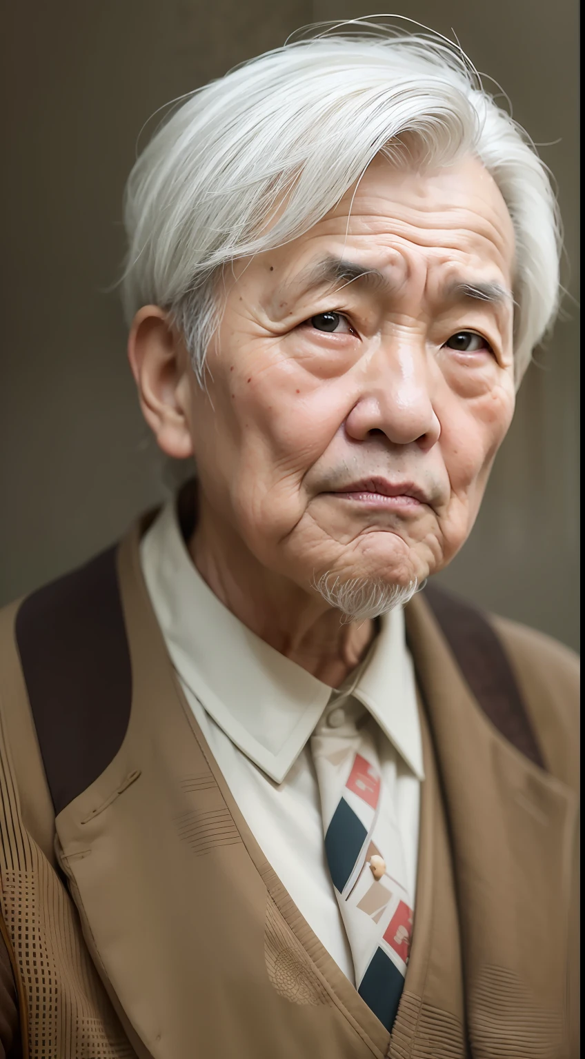 Realistic, a Chinese old man playing Go, white hair, face photo, front photo, bust photo, kind, rural old man image
