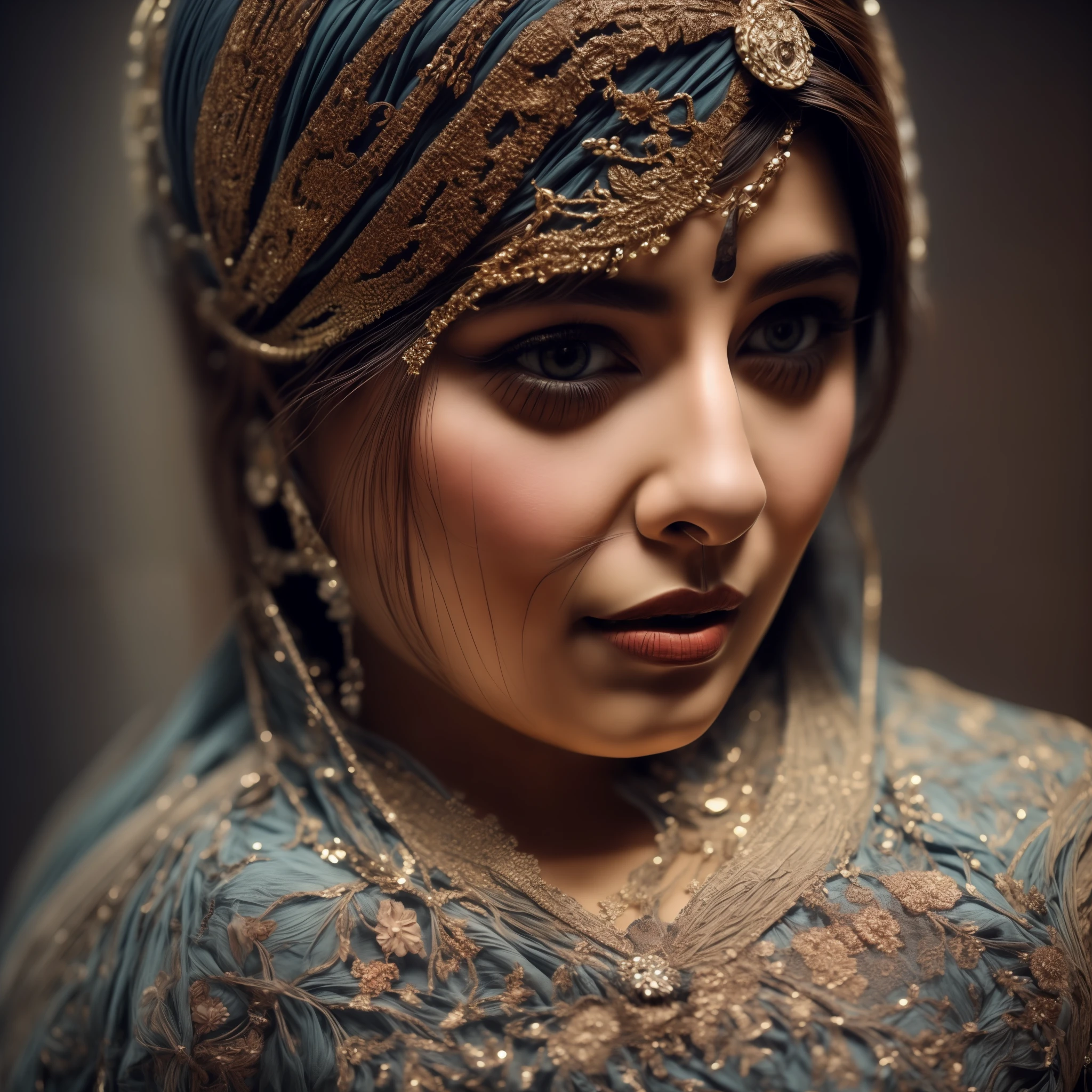 Bollywood actress in the style of Alexandr Averin, dreamy, dark cyan and red, i can't believe how beautiful this is, serene atmosphere, ethereal light, epic realistic, illustrated by herg, style of Alois Arnegger, pen and ink,art by greg rutkowski and artgerm, soft cinematic light,hdr, intricate, highly detailed, (depth of field:1.4), faded, (neutral colors:1.2), (hdr:1.4), (muted colors:1.2), hyperdetailed, (artstation:1.4), cinematic, warm lights, dramatic light, (intricate details:1.1), complex background, (rutkowski:0.66), (teal and orange:0.4), (intricate details:1.12), hdr, (intricate details, hyperdetailed:1.15) (skin texture:1.2)