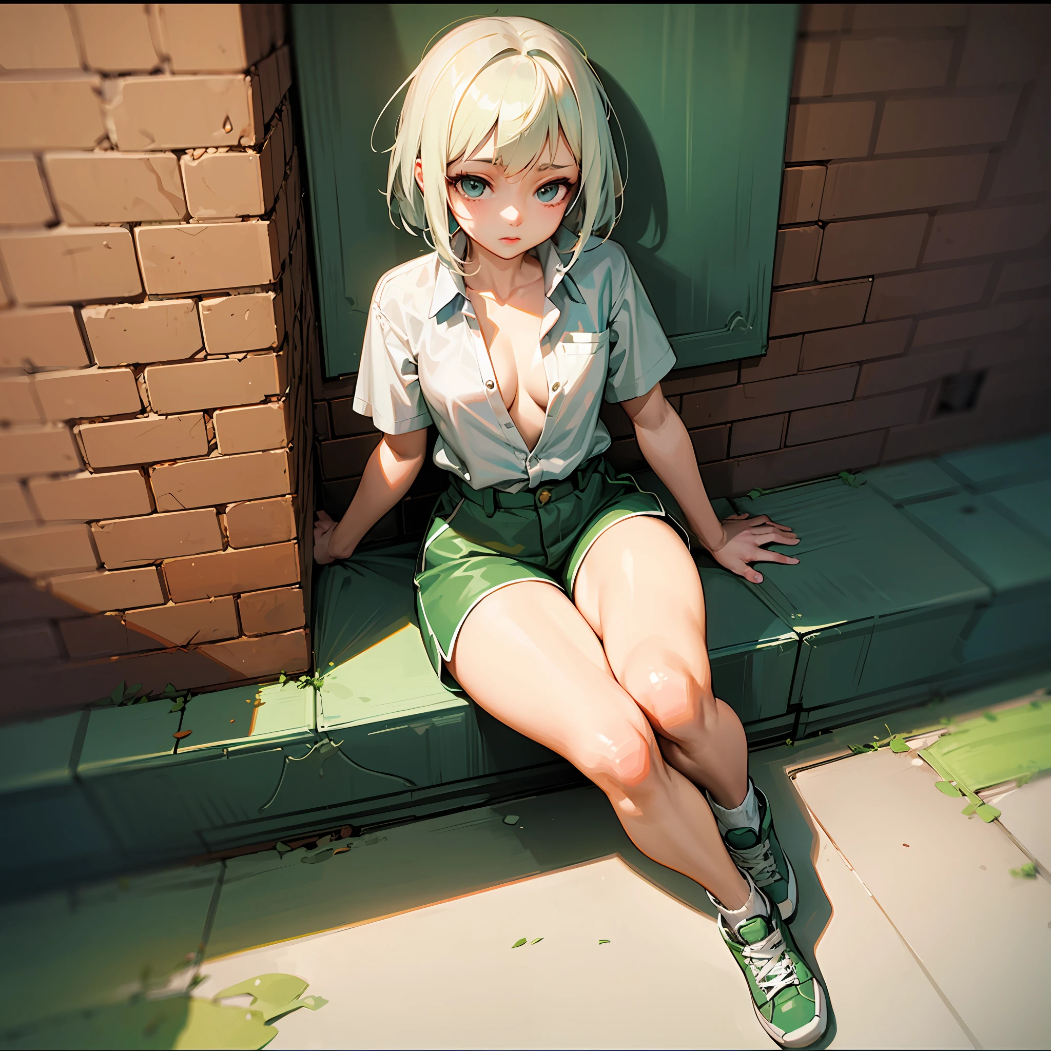 anime girl sitting on a bench in front of a brick wall, the anime girl is crouching, realistic anime 3 d style, anime styled 3d, artwork in the style of guweiz, photorealistic anime girl render, beautiful anime girl squatting, guweiz, a hyperrealistic schoolgirl, guweiz on pixiv artstation