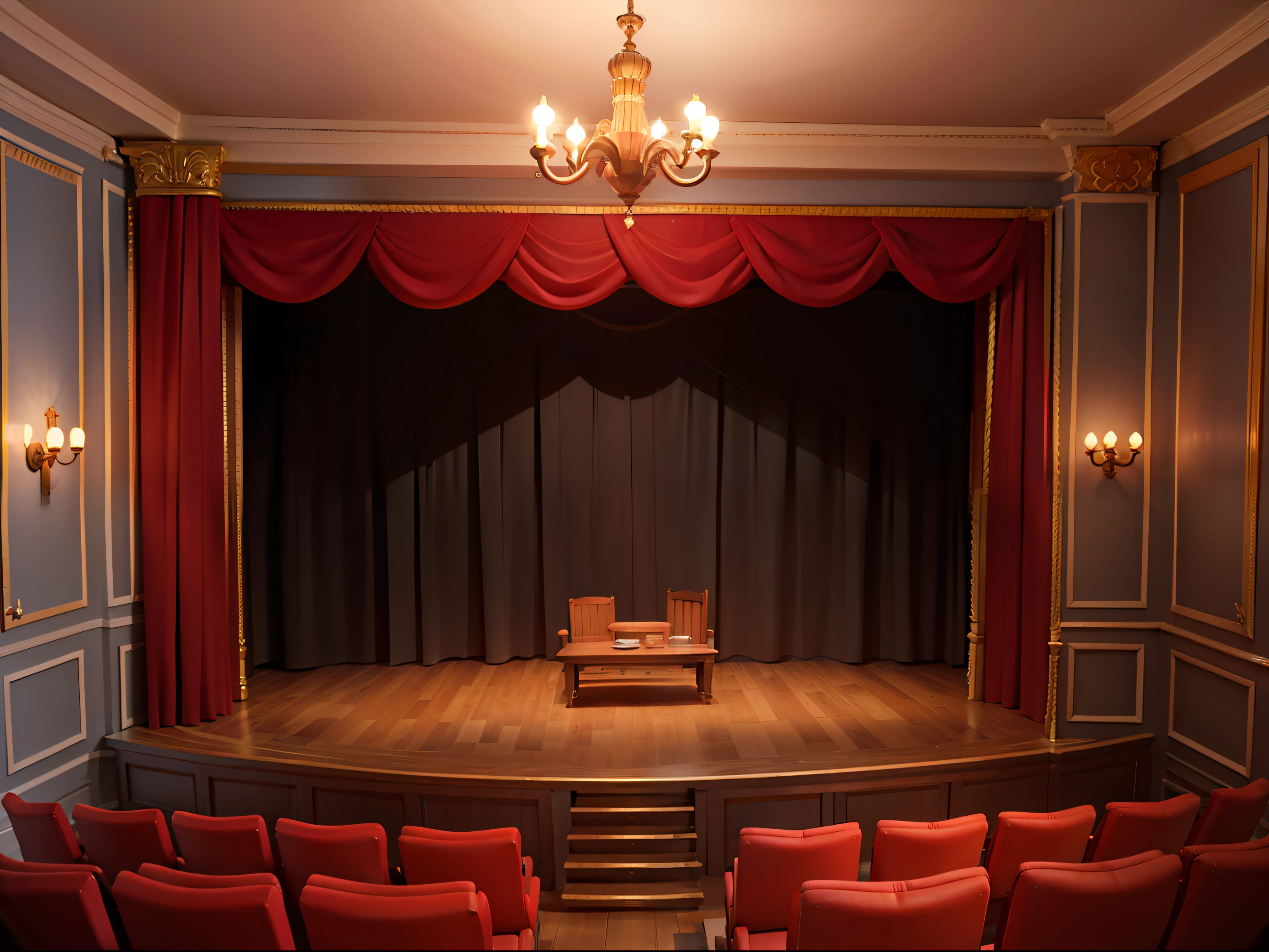 Theater stage with open curtains, Cartoon 3D Pixar