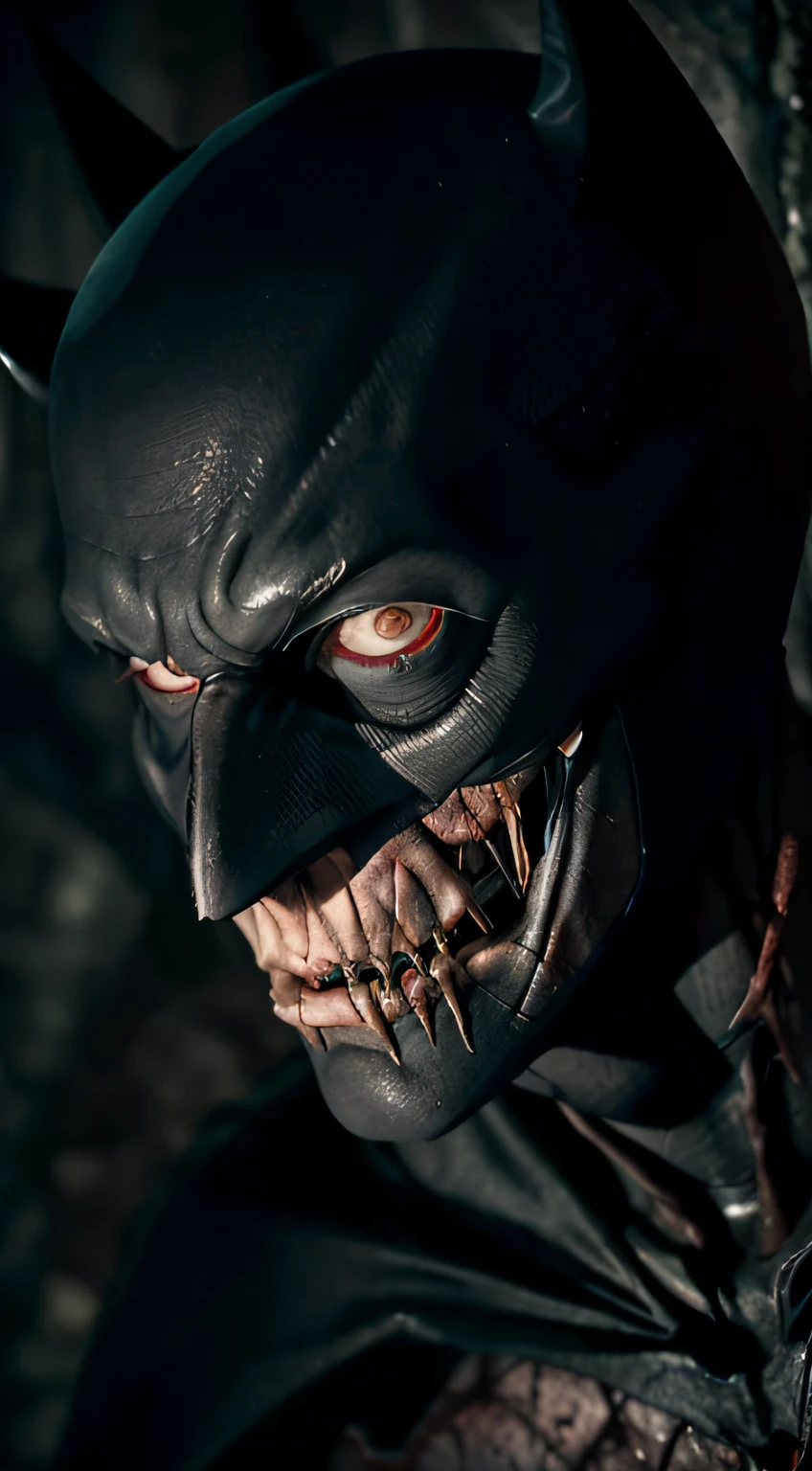 "Delve into the depths of horror with a haunting portrayal of a flesh decaying, soulless Batman transformed into a terrifying zombie. Capture the intricate details and evoke a spine-chilling sense of fear."