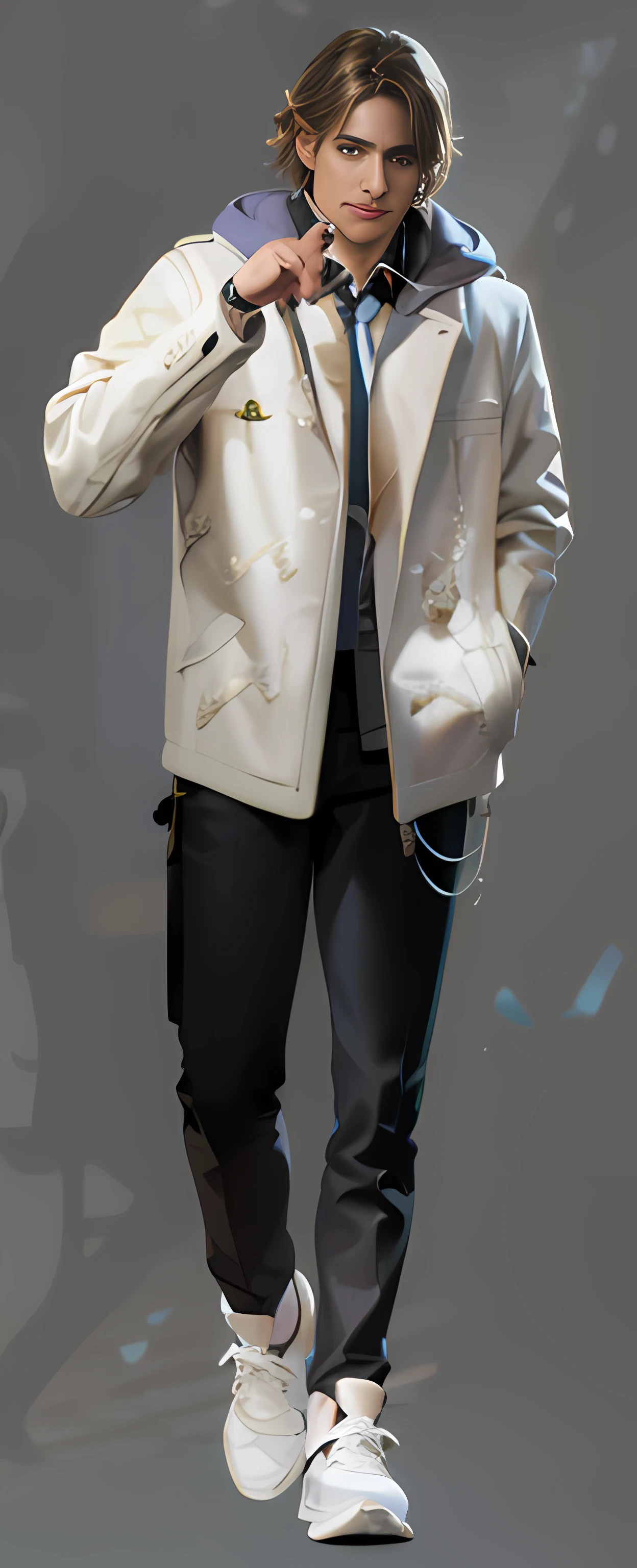 Alaferd image of a man walking in a jacket and tie, full body portrait, full body character portrait, full body character portrait, character full body portrait, ((character concept art)), full body portrait, full body detail, single character full body, Maxwell rendering, unrealistic character concept, full body shot hyper detail, official character art, full body rendering, coat of special materials, trendy figures