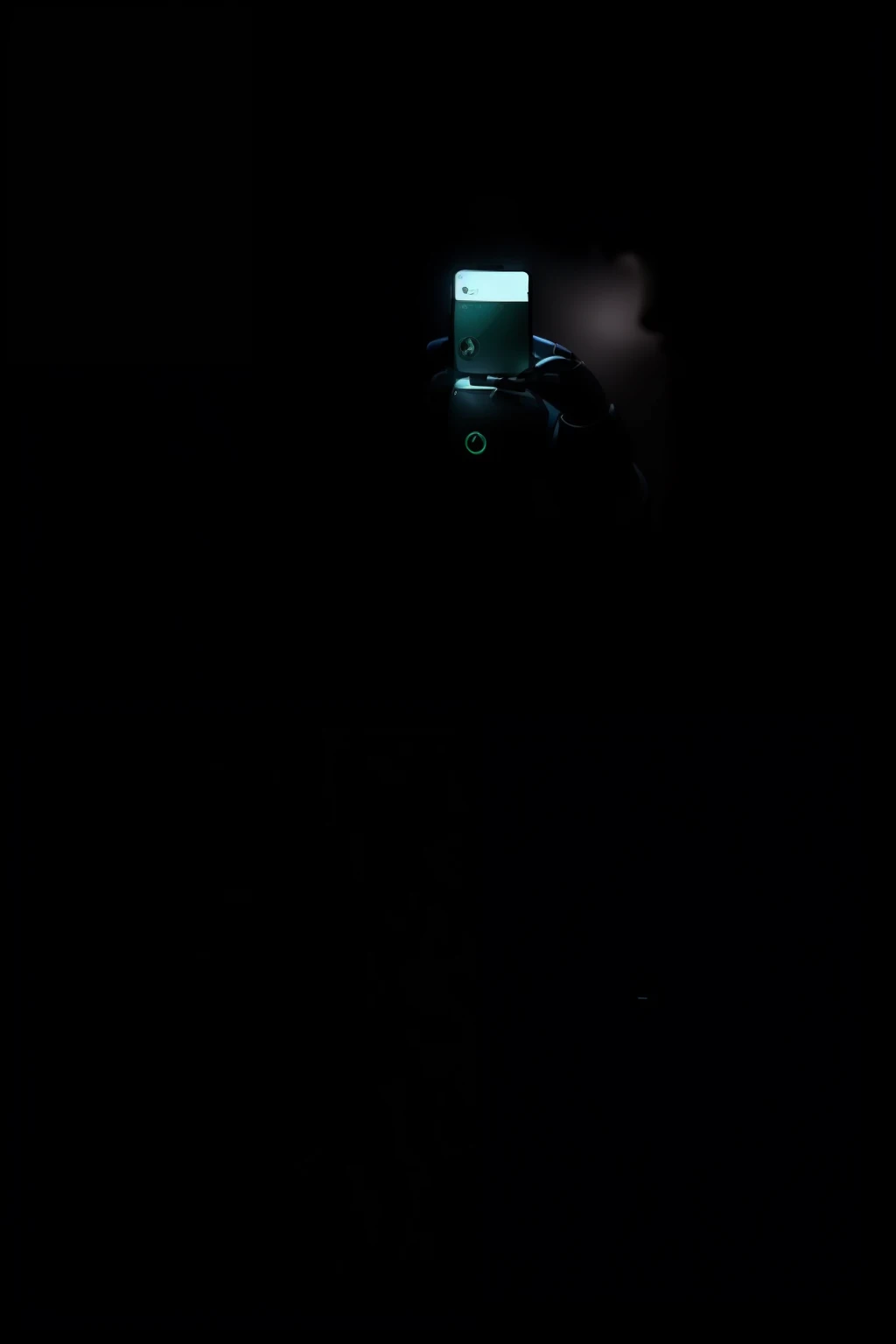 Image of a whatsapp robot with the dark futuristic background holding a mobile phone. In the image should have the name "menu"