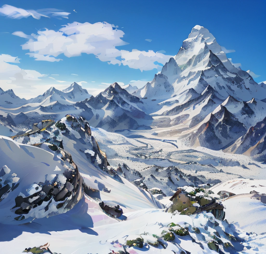 Mountains covered with snow, Himalayas, snowy mountain landscape, with snow mountains and ice, snow mountains, breathtaking Himalayan landscapes, majestic snow mountains, snow mountain background, mountain snow, 3d rendering and matte painting, 3d rendering matte painting, iceberg, snow, mountain, highly detailed matte painting, steep