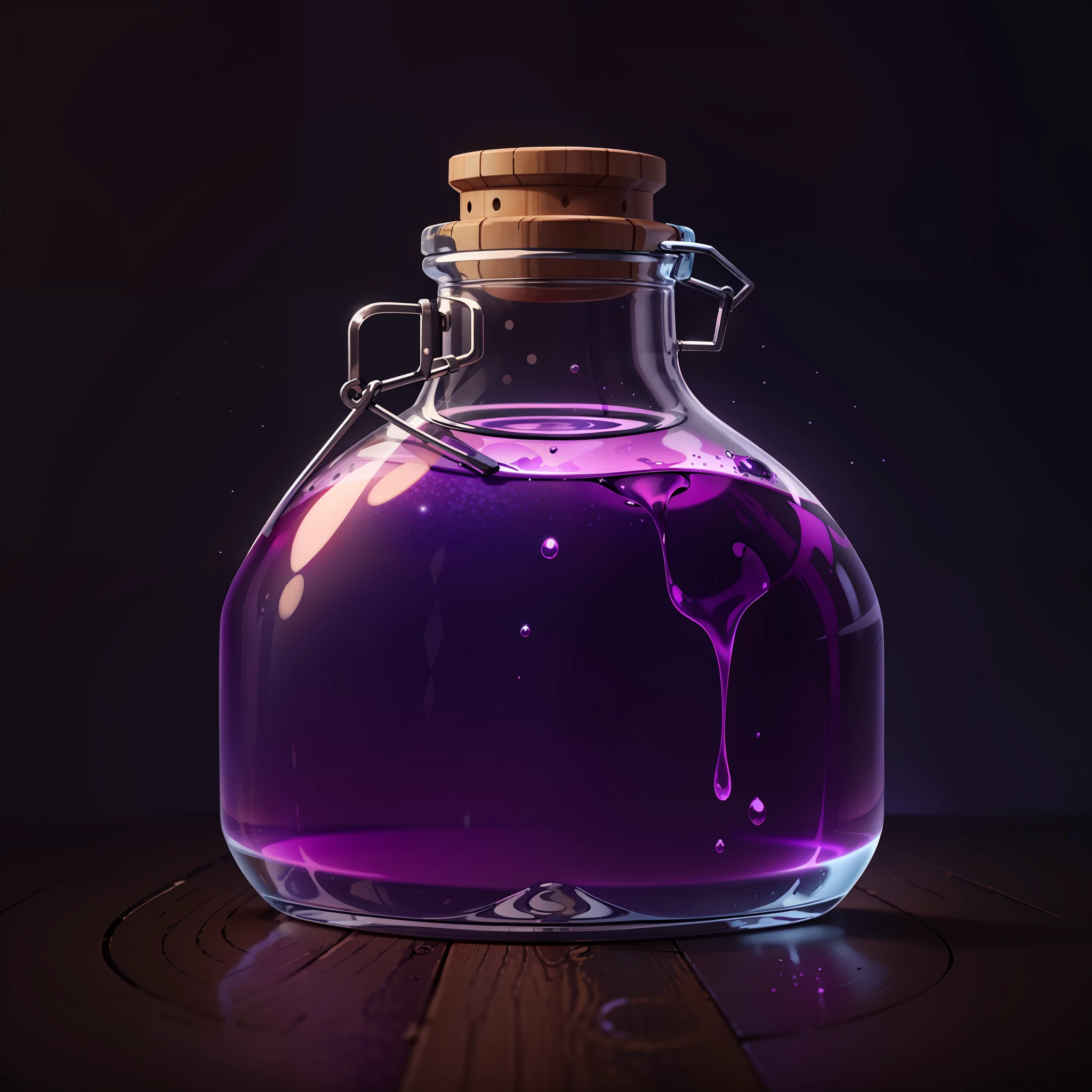 icon of red potion in glass bottle, wooden cap, dark background, gradient background