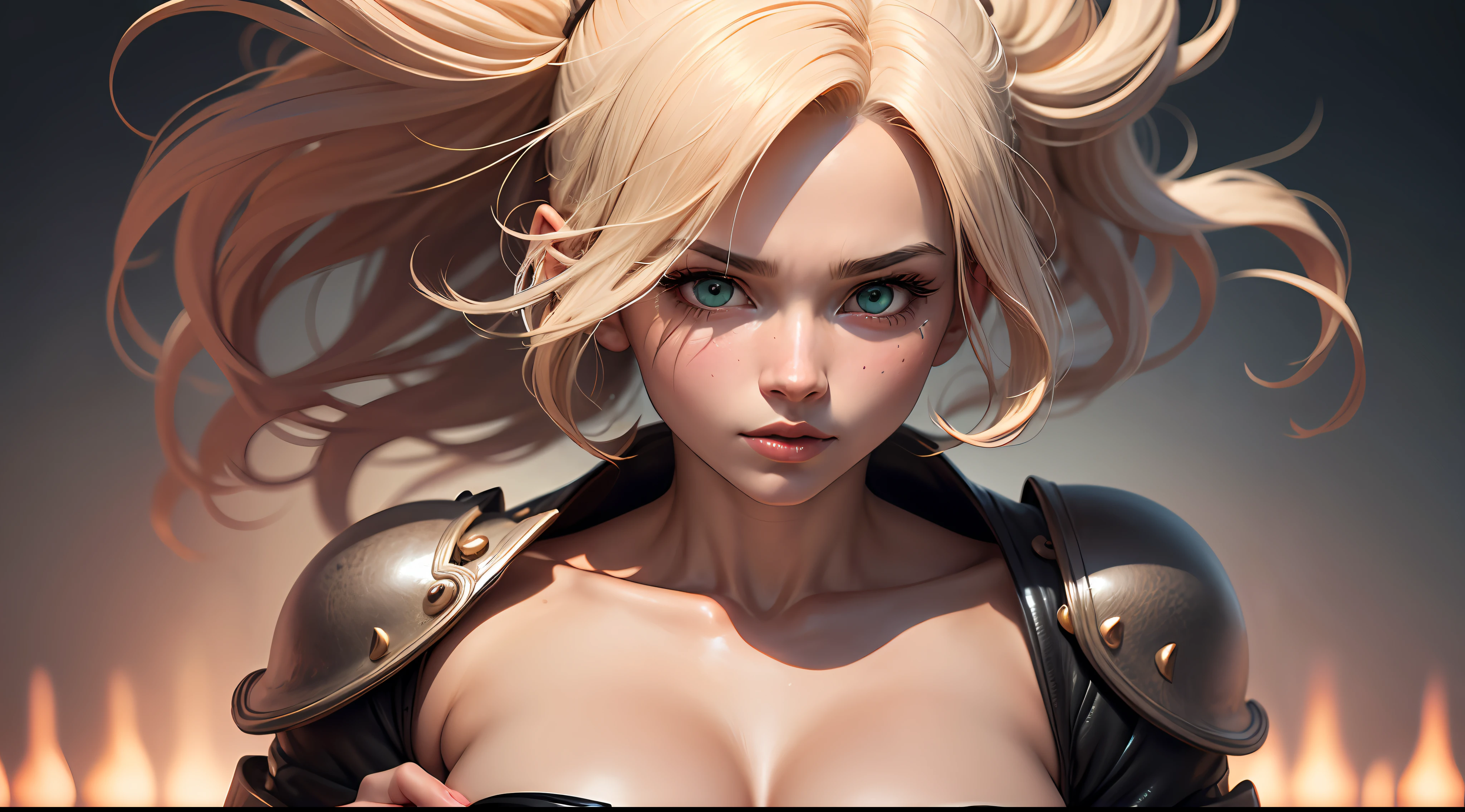 create a body full shot a stunningly beautiful women, full entire body, massive-breasted, extreem superfit body, stunning realistic photograph, SUPER SAIYAN Caulifla from anime Dragon Ball, flying in the sky with Lightning, pale-white-skin, shoulder-length detailed hairstyle, extremely detailed blond color hair, full open red skimpyfighter suit, hyper realistic lifelike texture, extremely detailed natural skin texture, extremely detailed skin with skin pores, detailed cute drooping eyes,extremely detailed beautiful green eyes, double eyelids, detailed long eyelashes, beautiful young face, peach fuzz, bangs, detailed very thin eyebrows, cute little mouth, detailed glossy fleshy white-pink lips, golden ratio face, masterpiece, absurdres, award winning photo by lee jeffries, nikon d850 film stock photograph, bioluminescence, 8 life size, perfect anatomy, 8k Resolution concept art, looking at the viewer, dynamic, cinematic light, rich colors, RAW photo, sharp focus, ultra high quality