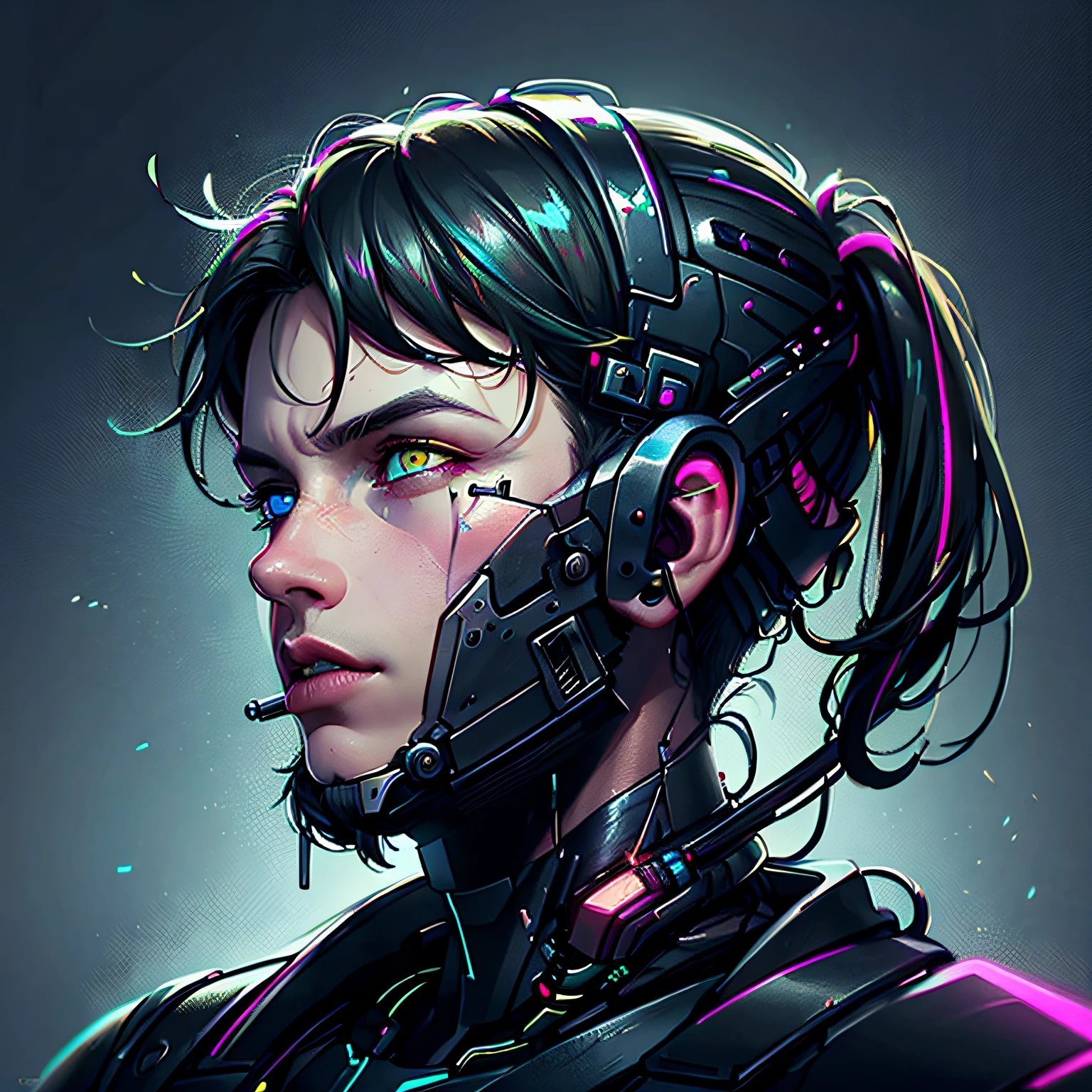 (Book cover) (masterpiece), (highest quality), (official art, highly detailed CG Unity 8k wallpaper), (very detailed), attractive profile picture, ancient Greek philosopher, man who became a cyborg, (beautiful eyes, shining eyes, heterochromia: 1.5) ninja, hero, lazy, antisocial, revolutionary, meme, neon cold lighting, retro future, vaporwave,