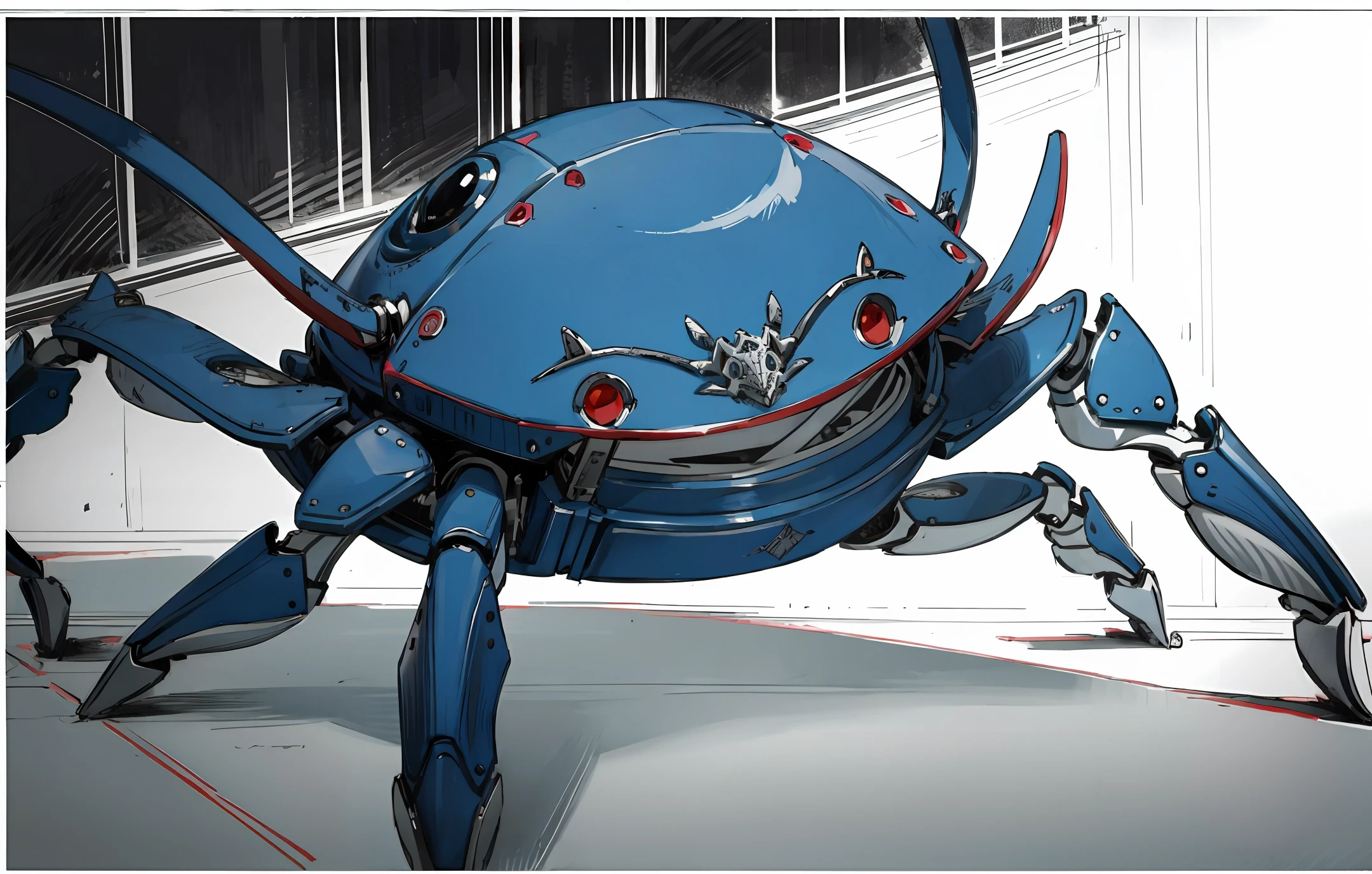 Crab, stretched, overlooked, printmaking style, realism
