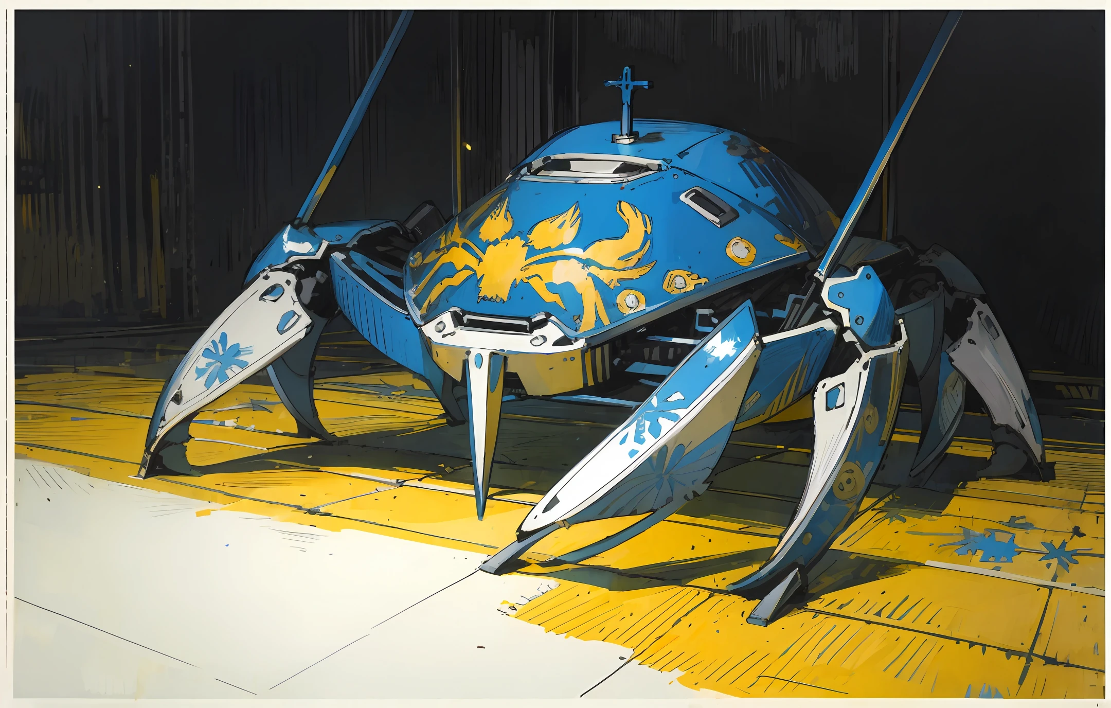 Crab, stretched, overlooked, printmaking style, realism