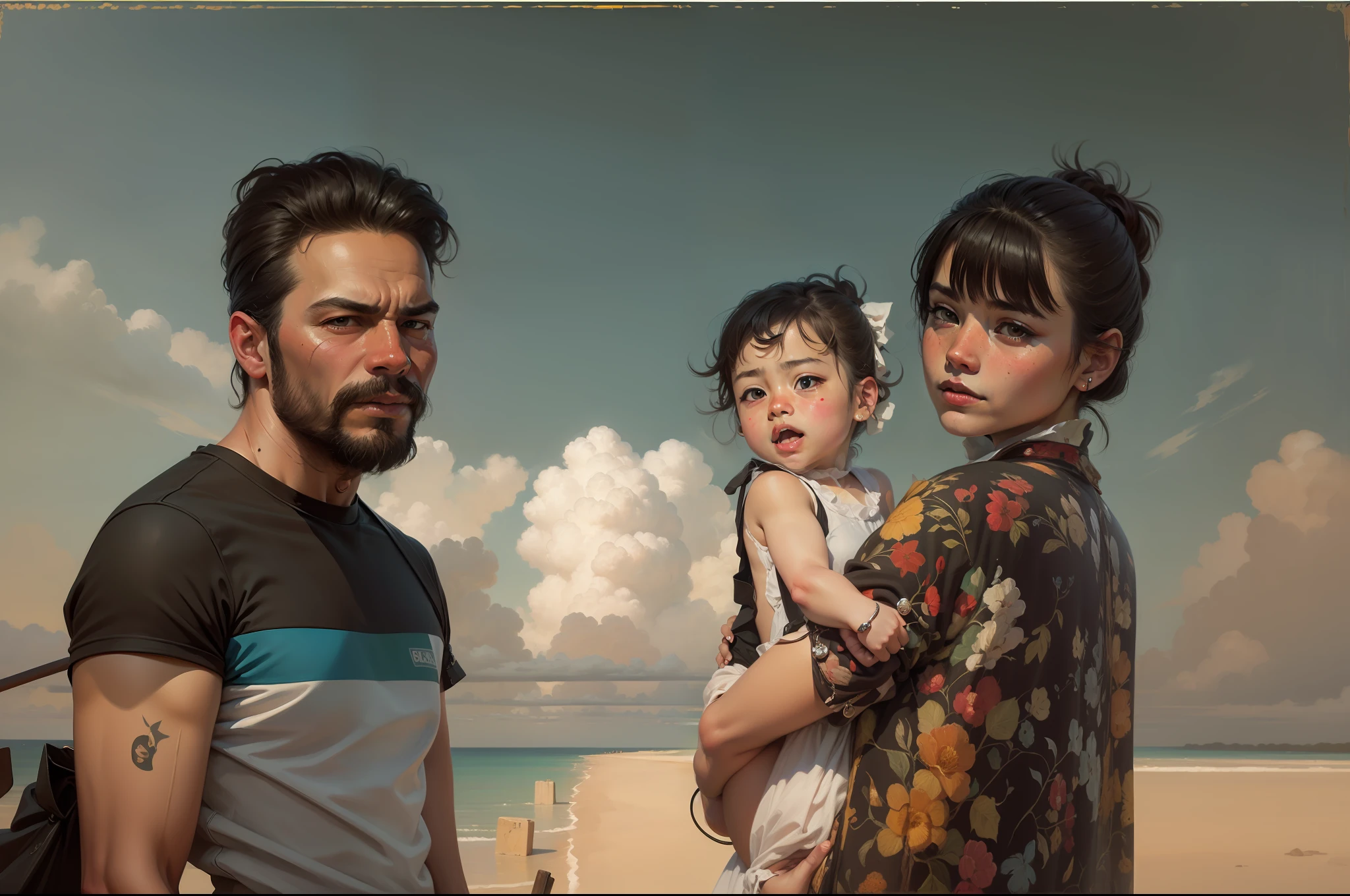 Oil painting, real face