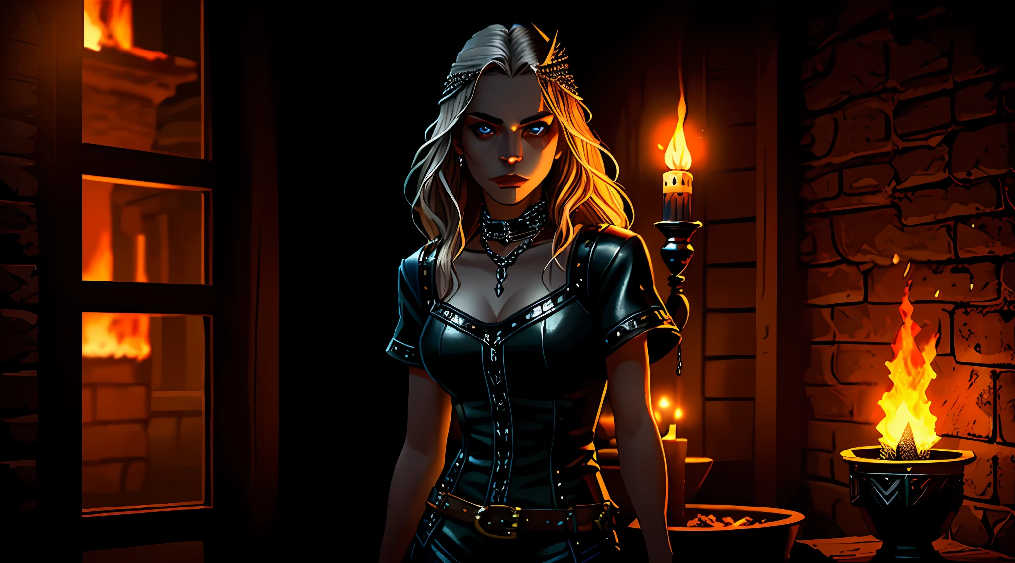 (Highest quality:1.3), cinematic shot, masterpiece, (sharp focus:1.5), (photorealistic:1.3), medium portrait of (a weary-looking but still proud and fierce-looking old Viking warrior, now the leader of his village, dressed in elaborately detailed chain mail and leather armour, a few torches burn on the walls, giving the scene a dark atmosphere but sculpting the forms in sharp chiaroscuro), it is night time, (highly detailed skin), (detailed face), detailed background, dark lighting, twilight lighting, volumetric lighting, intricate details, UHD,
