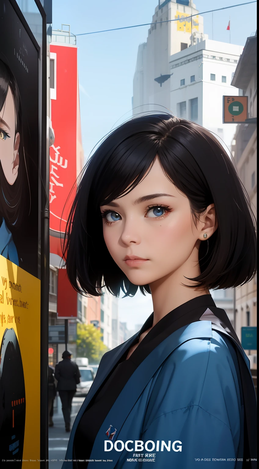 Science Fiction,Sci-Fi,Sci-Fi Movies,Movie Posters,Foundation Movie References,Stories about Rebellion,Anti-Government Groups,Politics,War,25-Year-Old Woman,Adult,Dark Blue Water-Colored Eyes,Black Bob Short Hair,1945 Doctor Gown,Fully Dressed,Polite Dress,Serious Face,Realistic Face Resolution,Realistic,Object Resolution