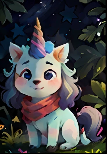 unicorn, cute, bright eyes, stars in the background, animated colors, children's cartoon