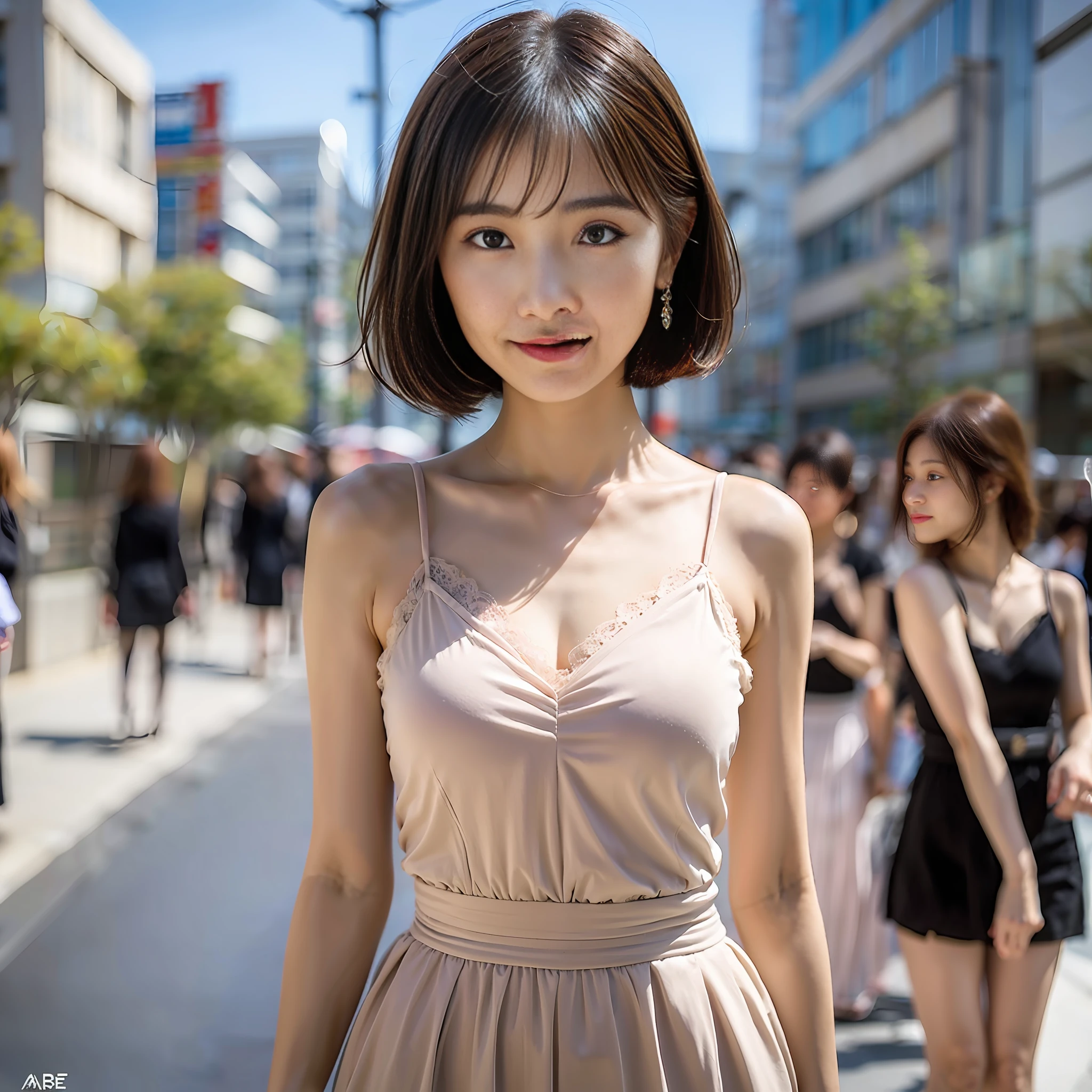 Light brown fringe shorthair, Light brown eyes, 1 girl, 20 years old, Innocent, (Photorealistic), (Complex details:1.2),(Masterpiece, :1.3),(Best quality:1.4), (Ultra HD:1.2), Ultra High Definition, (Detailed eyes), (Detailed facial features), HDR, 8k resolution, (Lens flare:0.7), Looking back, Busy with inspection reports, Face viewer,( Supermarket: 1), HDR, 8k resolution, (lens flare: 0.7), turn around, busy with inspection report, face viewer, drshe, woman posing on street corner in blazer uniform, top quality, girl 1 person, A-cup, sun, bright, blurred background, bokeh, outdoor, (street: 0.8), (people, crowd: 1), dress (cropped with lace): 1.5, Sleeveless dress, gorgeous (short hair, forehead: 1.2), sky beautiful in detail, earrings, (dynamic pose: 1.2), (upper body: 0.8), soft lighting, wind, glossy skin, smile, (real: 1.3), 8k, RAW photos, (top quality, masterpiece, intricate details: 1.4), (realistic, photorealistic: 1.3), A cute woman is alone in the bathroom. ((Pretty woman like Japan's idol)). (sheer camisole with thin fabric: 1.5). ((Hollow and sensual look: 1.8)). (half-open eyes: 1.5), (tears dripping from half-open mouth: 1.5). Beautiful Japan woman, slender waist, office lady, suit, fine face, short hair, (8k, top quality, masterpiece: 1.2), (realistic, photorealistic: 1.37), super detailed, girl alone, cute, solo, beautiful detailed sky, dynamic pose, viewer, detailed face and chest show, announcer, see-through shirt. The tips of the are sticking out. Areola protruding. The shape of the pubic area is clearly visible. Pitch black and sexy pin heels. Pubic hair. The lower abdomen bristles. Slender. The crotch is open. Very much pubic hair. Pubic hair protruding very much, petite and delicate figure, A cup, camel toes
