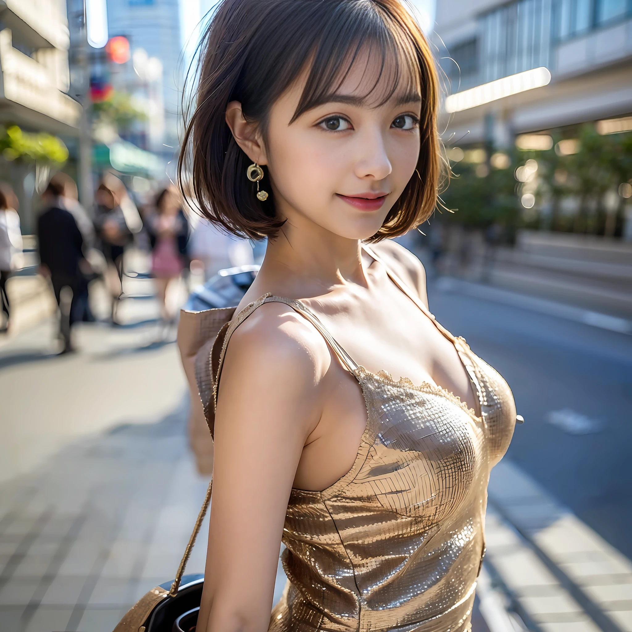 Light brown fringe shorthair, Light brown eyes, 1 girl, 20 years old, Innocent, (Photorealistic), (Complex details:1.2),(Masterpiece, :1.3),(Best quality:1.4), (Ultra HD:1.2), Ultra High Definition, (Detailed eyes), (Detailed facial features), HDR, 8k resolution, (Lens flare:0.7), Looking back, Busy with inspection reports, Face viewer,( Supermarket: 1), HDR, 8k resolution, (lens flare: 0.7), turn around, busy with inspection report, face viewer, drshe, woman posing on street corner in blazer uniform, top quality, girl 1 person, A-cup, sun, bright, blurred background, bokeh, outdoor, (street: 0.8), (people, crowd: 1), dress (cropped with lace): 1.5, Sleeveless dress, gorgeous (short hair, forehead: 1.2), sky beautiful in detail, earrings, (dynamic pose: 1.2), (upper body: 0.8), soft lighting, wind, glossy skin, smile, (real: 1.3), 8k, RAW photos, (top quality, masterpiece, intricate details: 1.4), (realistic, photorealistic: 1.3), A cute woman is alone in the bathroom. ((Pretty woman like Japan's idol)). (sheer camisole with thin fabric: 1.5). ((Hollow and sensual look: 1.8)). (half-open eyes: 1.5), (tears dripping from half-open mouth: 1.5). Beautiful Japan woman, slender waist, office lady, suit, fine face, short hair, (8k, top quality, masterpiece: 1.2), (realistic, photorealistic: 1.37), super detailed, girl alone, cute, solo, beautiful detailed sky, dynamic pose, viewer, detailed face and chest show, announcer, see-through shirt. The tips of the are sticking out. Areola protruding. The shape of the pubic area is clearly visible. Pitch black and sexy pin heels. Pubic hair. The lower abdomen bristles. Slender. The crotch is open. Very much pubic hair. Pubic hair protruding very much, petite and delicate figure, A cup, camel toes