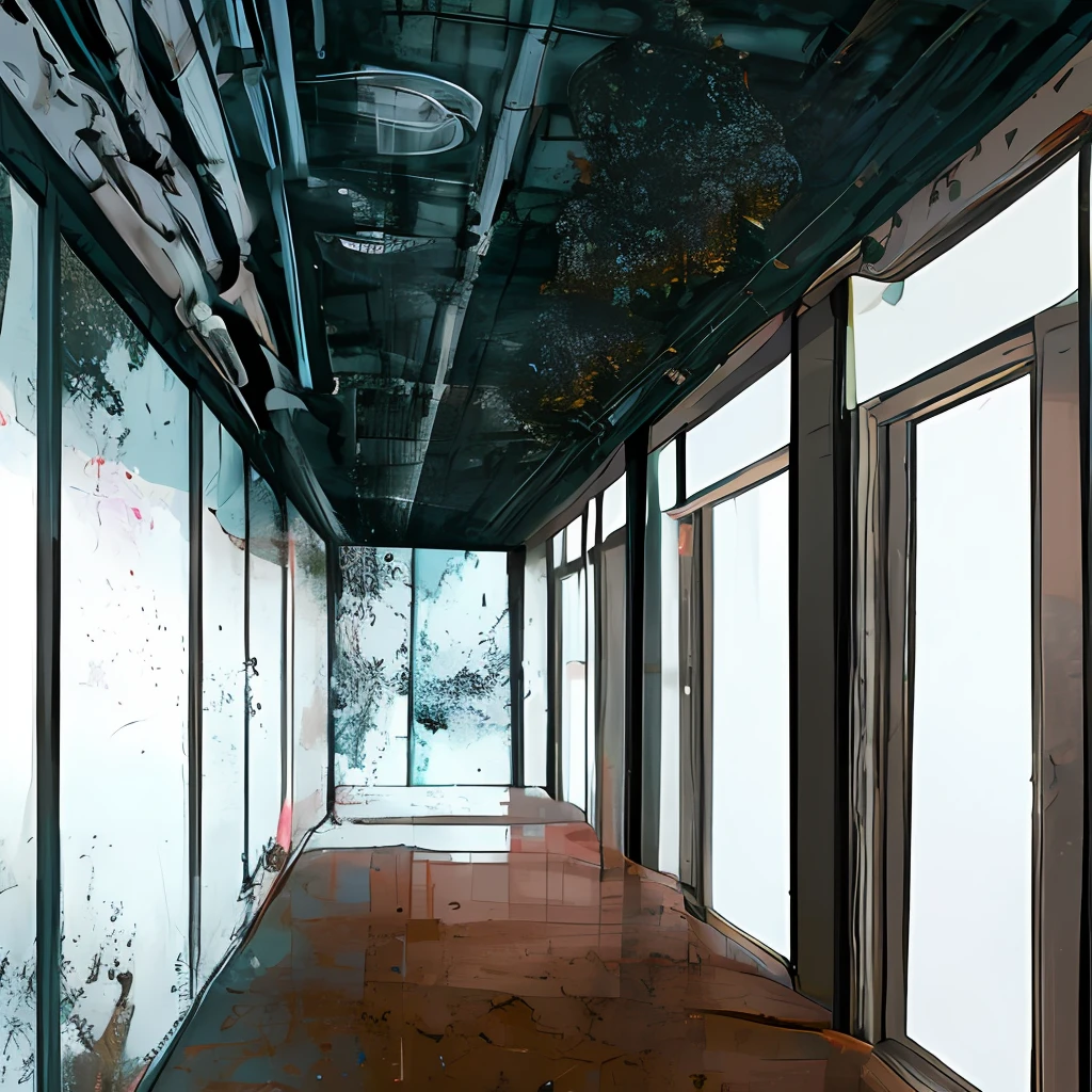 Ceiling Large transparent spider Blood stains Mottled walls, human remains