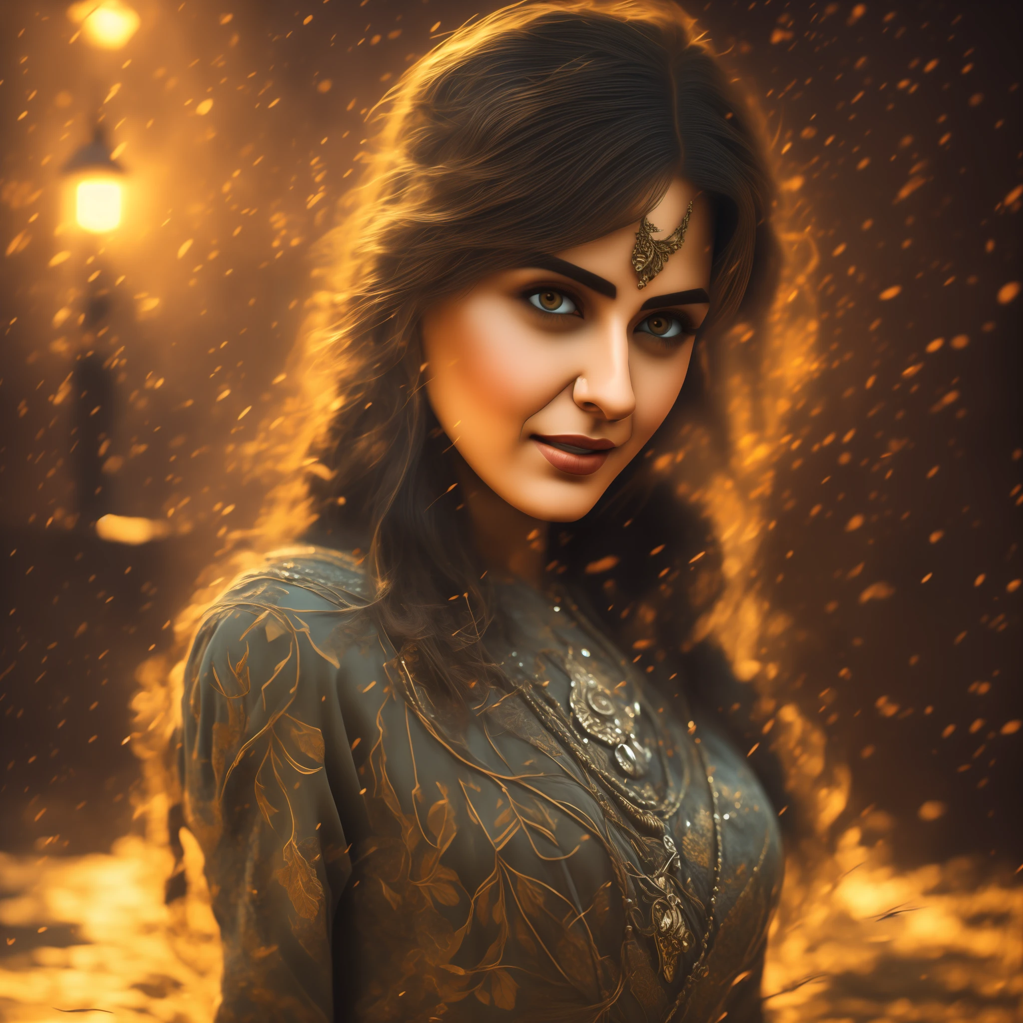 Bollywood actress in the style of Alexandr Averin, dreamy, dark cyan and red, i can't believe how beautiful this is, serene atmosphere, ethereal light, epic realistic, illustrated by herg, style of Alois Arnegger, pen and ink,art by greg rutkowski and artgerm, soft cinematic light,hdr, intricate, highly detailed, (depth of field:1.4), faded, (neutral colors:1.2), (hdr:1.4), (muted colors:1.2), hyperdetailed, (artstation:1.4), cinematic, warm lights, dramatic light, (intricate details:1.1), complex background, (rutkowski:0.66), (teal and orange:0.4), (intricate details:1.12), hdr, (intricate details, hyperdetailed:1.15) (skin texture:1.2)