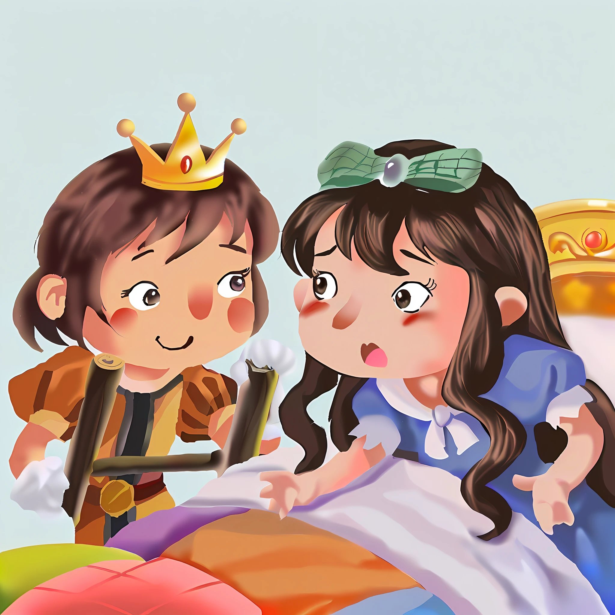 cartoon illustration of a couple of in a bed with a pillow, story book illustration, children book illustration, kids book illustration, storybook illustration, a storybook illustration, childrenbook illustration, cute storybook illustration, children’s book illustration, children's book illustration, colorful kids book illustration, storybook illustation, childrens book illustration, children's illustration