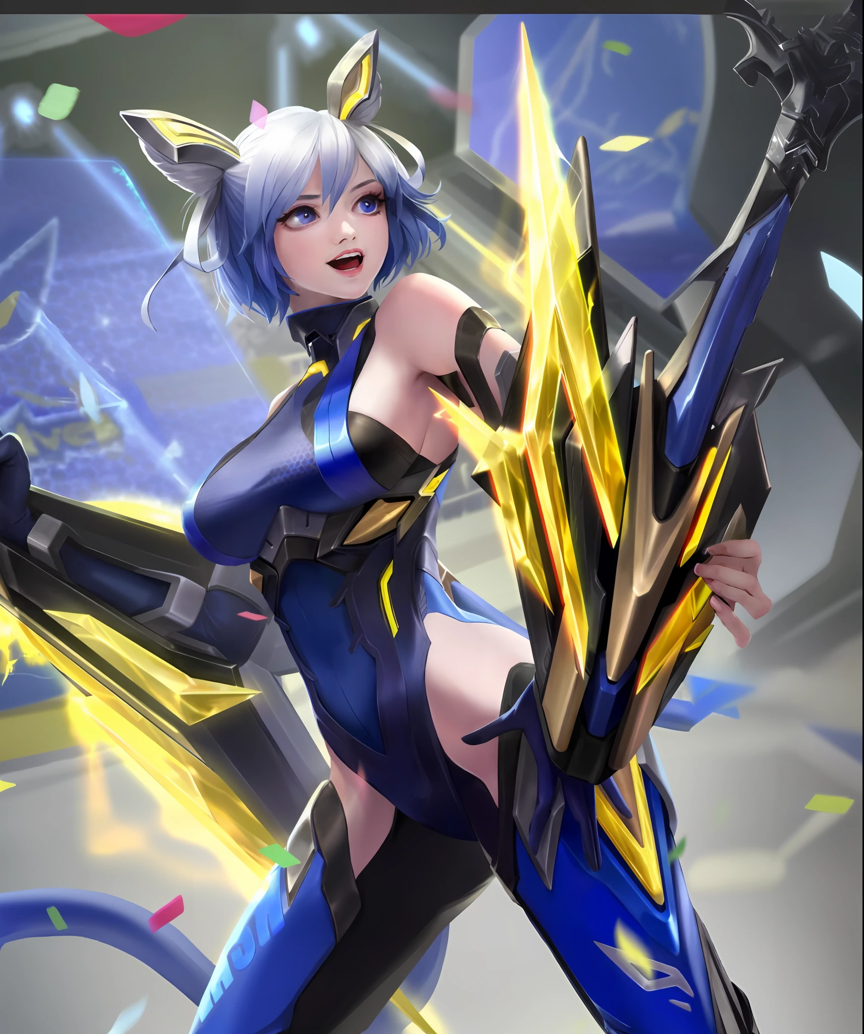 a close up of a woman in a blue and black outfit holding a sword, mechanized valkyrie girl, extremely detailed artgerm, ig model | artgerm, inspired by Leng Mei, best anime 4k konachan wallpaper, ashe, g liulian art style, full body xianxia, splash art anime loli, android heroine