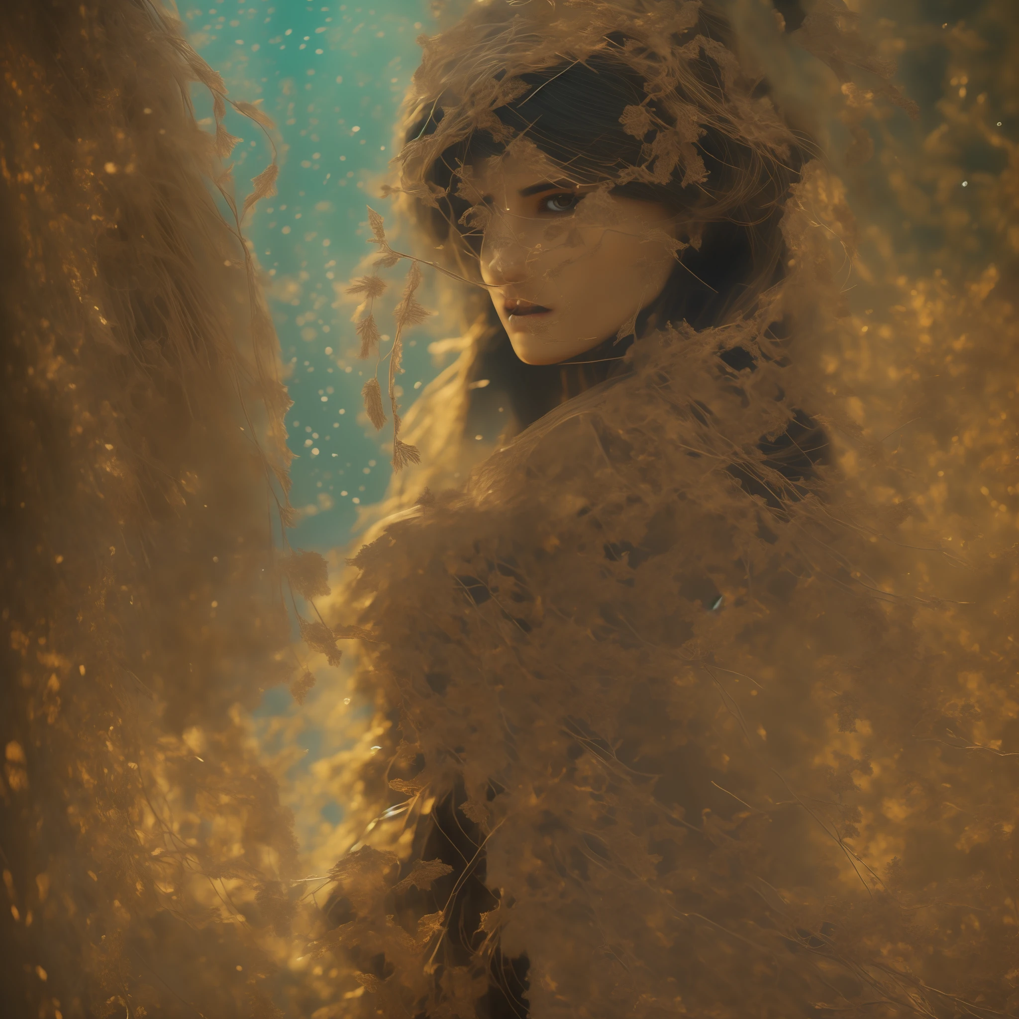 Bollywood actress in the style of Alexandr Averin, dreamy, dark cyan and red, i can't believe how beautiful this is, serene atmosphere, ethereal light, epic realistic, illustrated by herg, style of Alois Arnegger, pen and ink,art by greg rutkowski and artgerm, soft cinematic light,hdr, intricate, highly detailed, (depth of field:1.4), faded, (neutral colors:1.2), (hdr:1.4), (muted colors:1.2), hyperdetailed, (artstation:1.4), cinematic, warm lights, dramatic light, (intricate details:1.1), complex background, (rutkowski:0.66), (teal and orange:0.4), (intricate details:1.12), hdr, (intricate details, hyperdetailed:1.15) (skin texture:1.2)