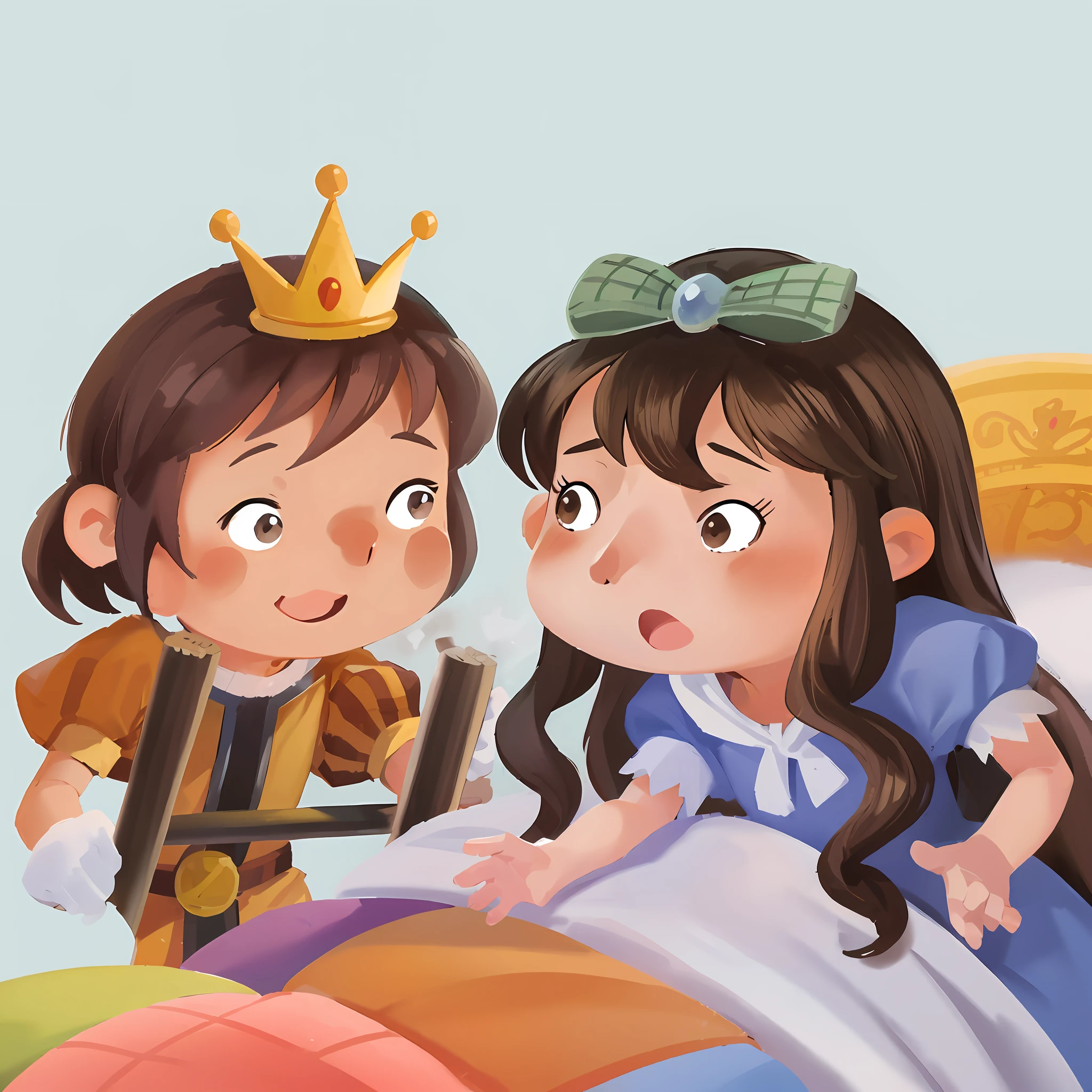 there is a cartoon of a boy and girl in a bed, story book illustration, children book illustration, kids book illustration, storybook illustration, cute storybook illustration, childrenbook illustration, a storybook illustration, children's book illustration, children’s book illustration, childrens book illustration, colorful kids book illustration, storybook illustation, children's illustration, illustration for children