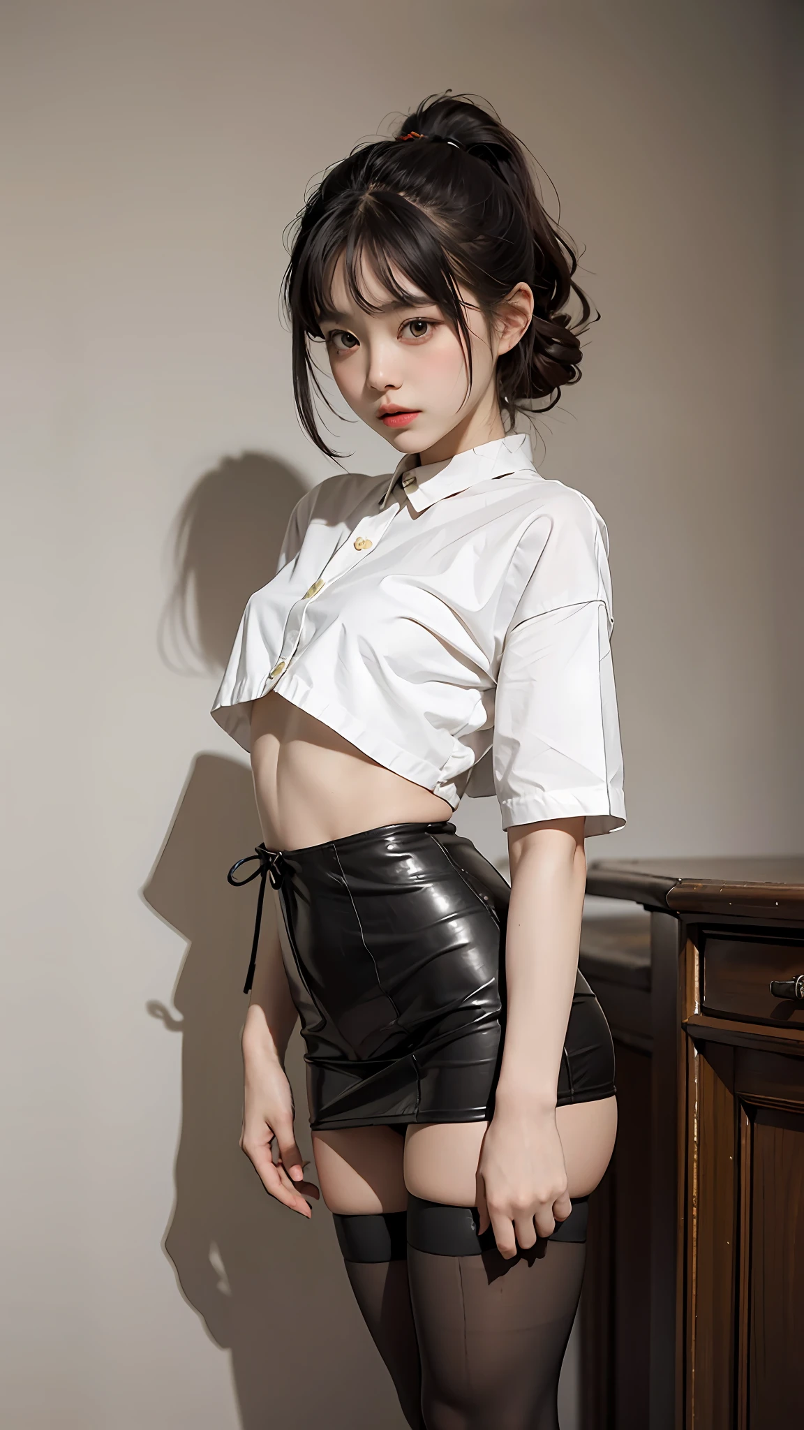 Childish school flower, soft little hands, perfect body, pear-shaped body, petite and cute, small man's waist, leather skirt, short clothes, tights, thigh ties.