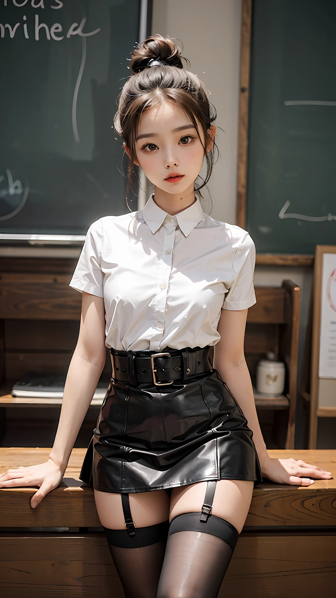Cute school flower, soft little hands, perfect body, pear-shaped body, petite and cute, small man's waist, leather skirt, short clothes, tights, thigh ties.