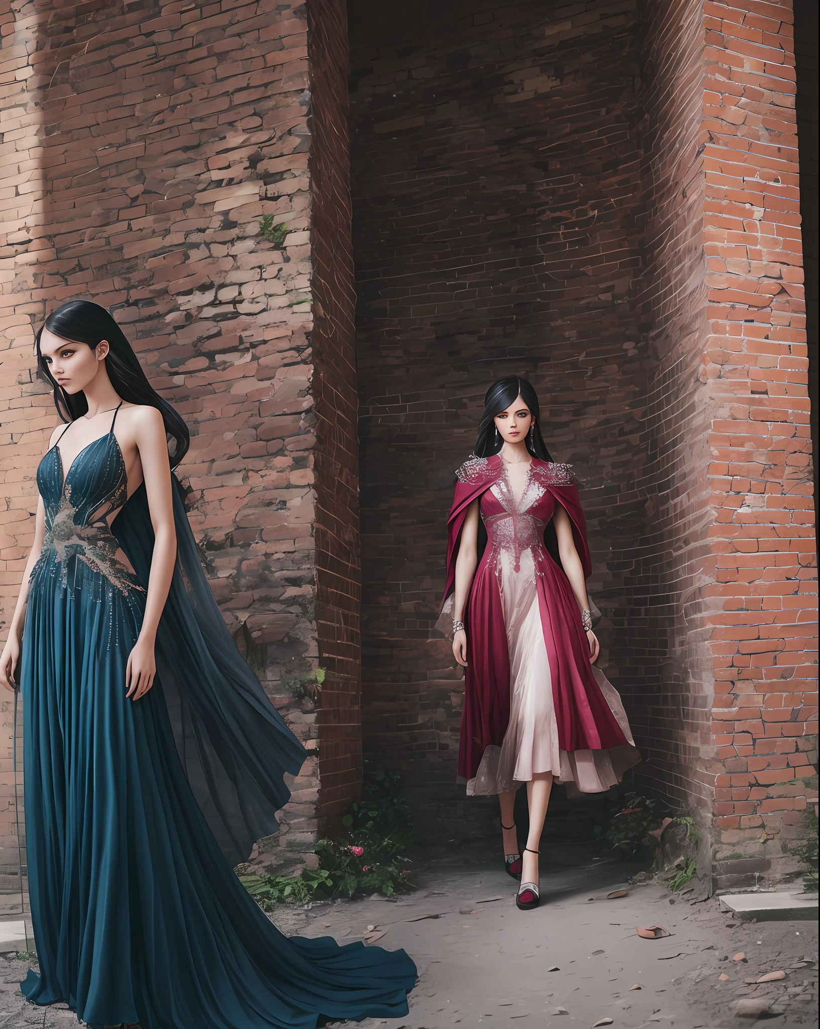 A high-fashion runway in an abandoned industrial warehouse, juxtaposing the elegance of haute couture with the raw and gritty aesthetics of (fairy grunge)::1.6. Soft, ethereal lighting casts shadows on the exposed brick walls as fairies confidently strut down the catwalk. The camera, a Nikon D850, captures every intricate detail and texture of the designer garments. The lens, a Nikon 85mm f/1.4, beautifully blurs the background, highlighting the enchanting beauty of the models. The shoot takes place during twilight, with the last traces of daylight adding a mystical ambiance to the scene. The style of photograph is a mix of high fashion editorial and urban decay, showcasing the contrasting elements of elegance and grit. The film used is Kodak Portra 800, enhancing the color saturation and capturing the richness of the garments' tones. --auto --s2
