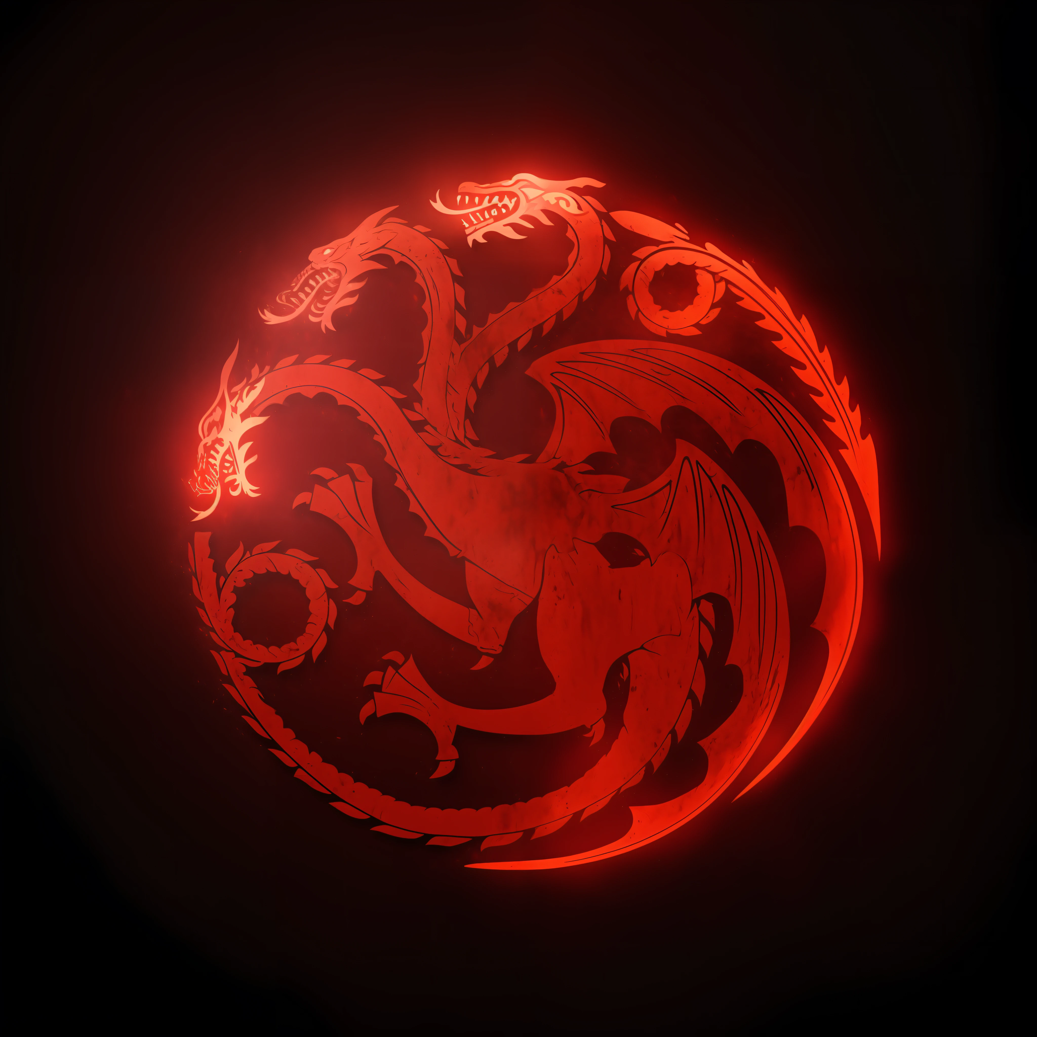 Targaryen Cinematic logo, realistic, metallic, fire and blood, 3D, volumetric, unreal engine 5 . Black background.