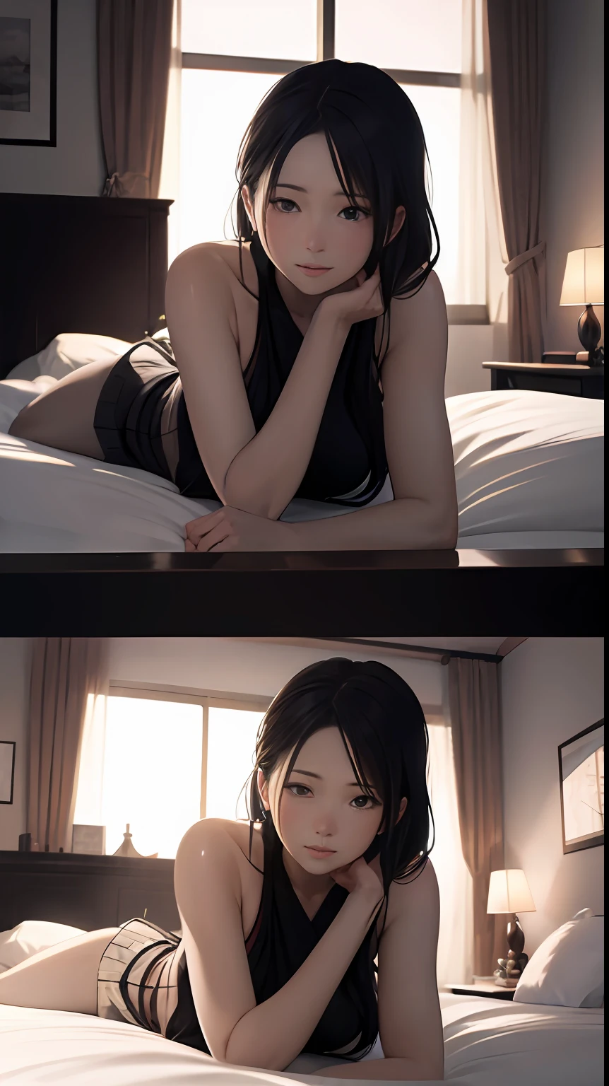 4 pictures, empty bedroom, living room, Japanese anime style, kitchen, guest room, vision