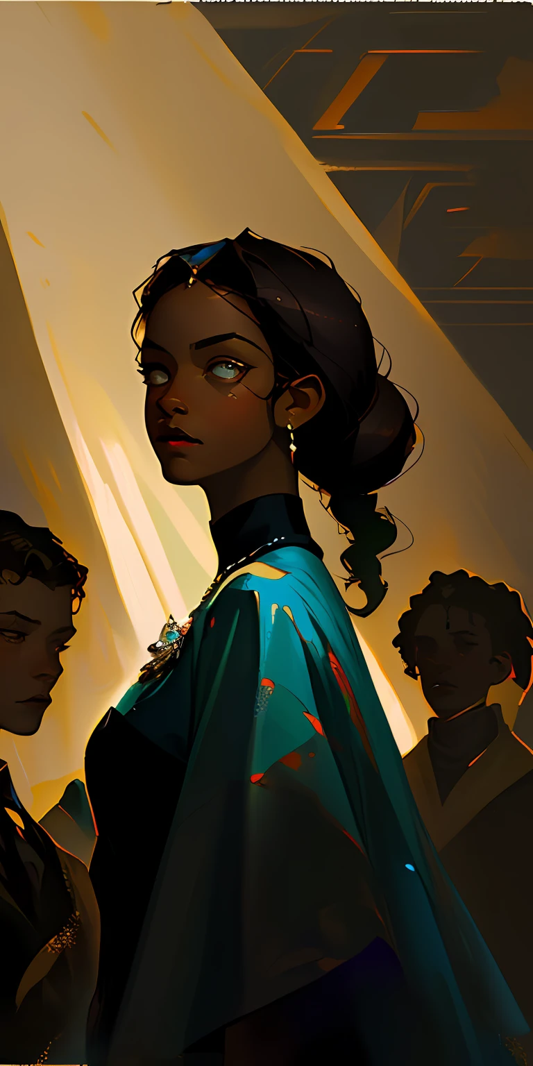 1girl, a black woman, Brazilian, oil painting, John Singer Sargent, Chiaroscuro, J.C Leyendecker, digital art, classical art, deep dark shadows, cinematic lighting, black-skinned girl, African hairstyle, Renaissance style (SevenWonders:1)