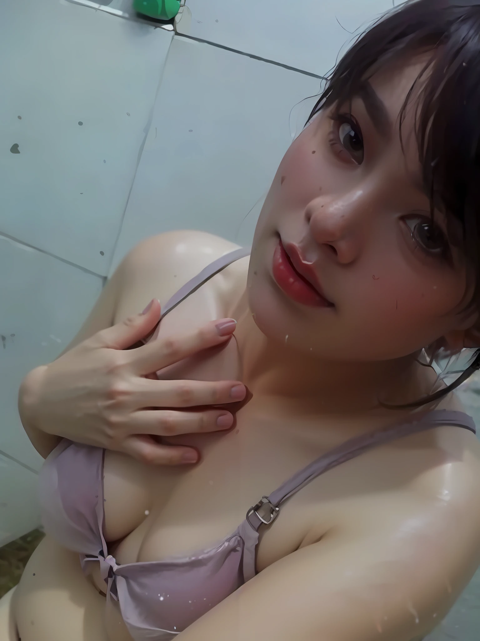 Best quality, masterpiece, ultra high res, (photorealistic:1.4), raw photo, 1girl, DARK hair, shiny skin, WET BODY, dramatic lighting, full body, bitch, micro bikini, huge breasts