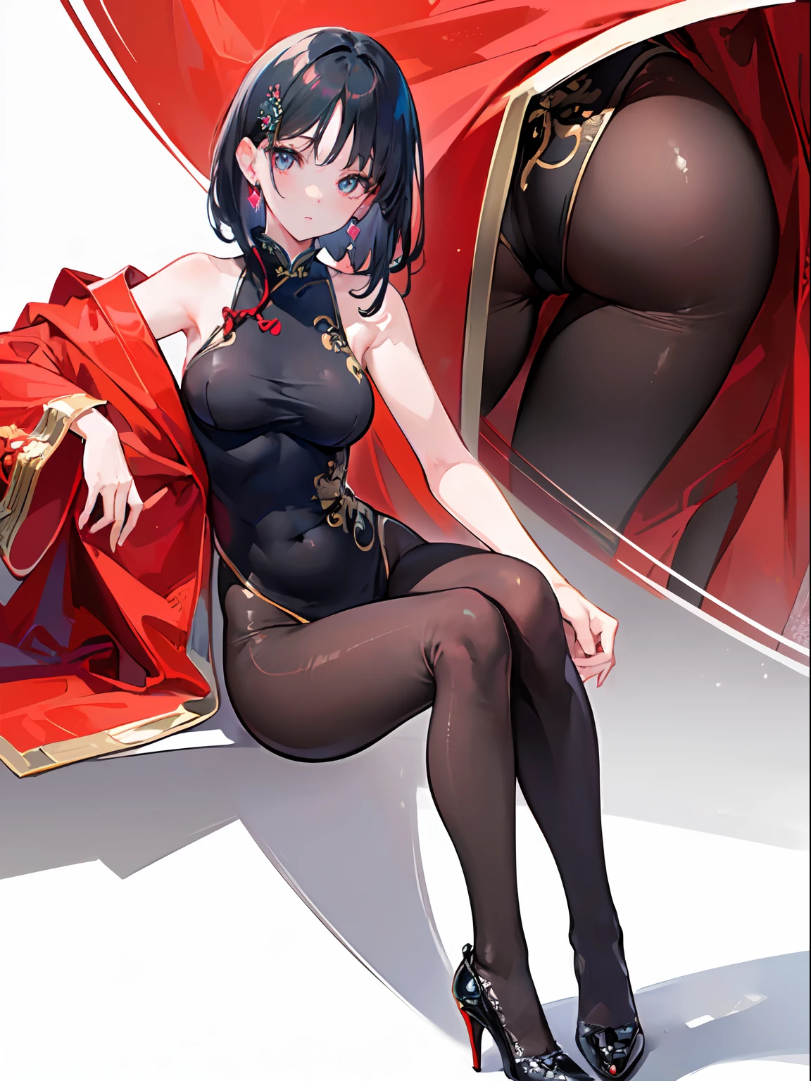 (masterpiece,best quality,ultra-detailed:1.6),illustration, solo,1girl,(full body),(black bodystocking:1.3),high heels,(sheongsam:1.2)