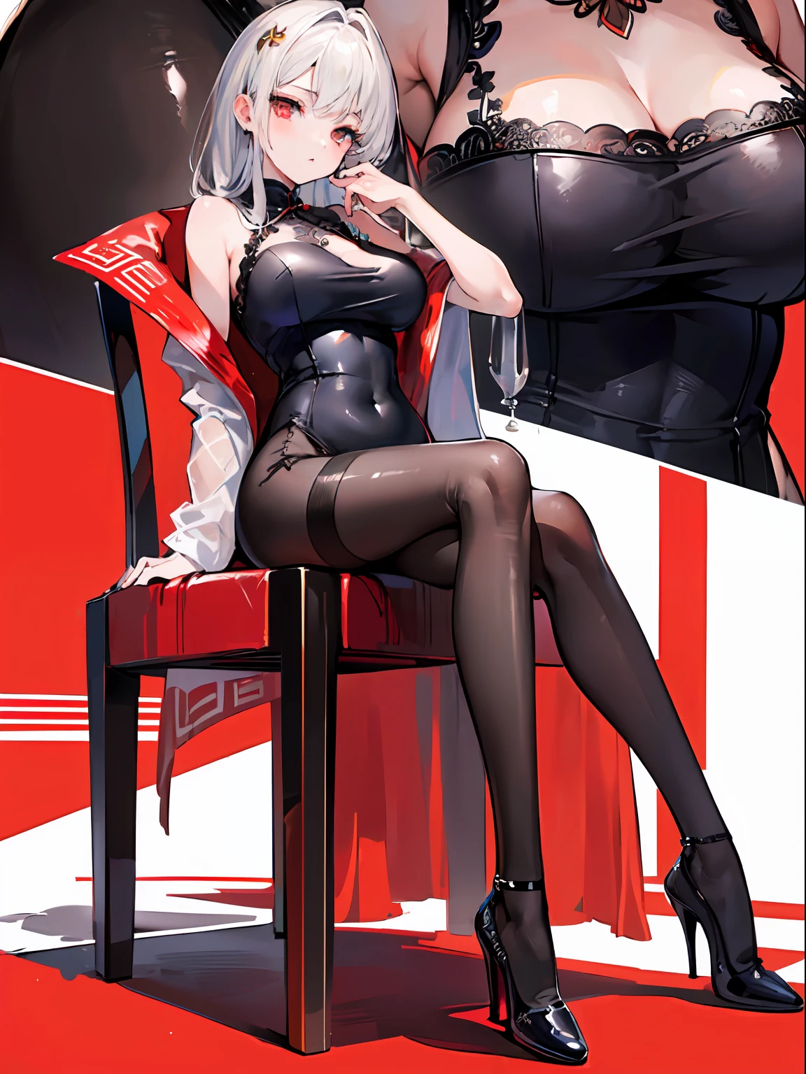 (masterpiece,best quality,ultra-detailed:1.6),illustration, solo,1girl,(full body),(black bodystocking:1.3),high heels,(sheongsam:1.2)