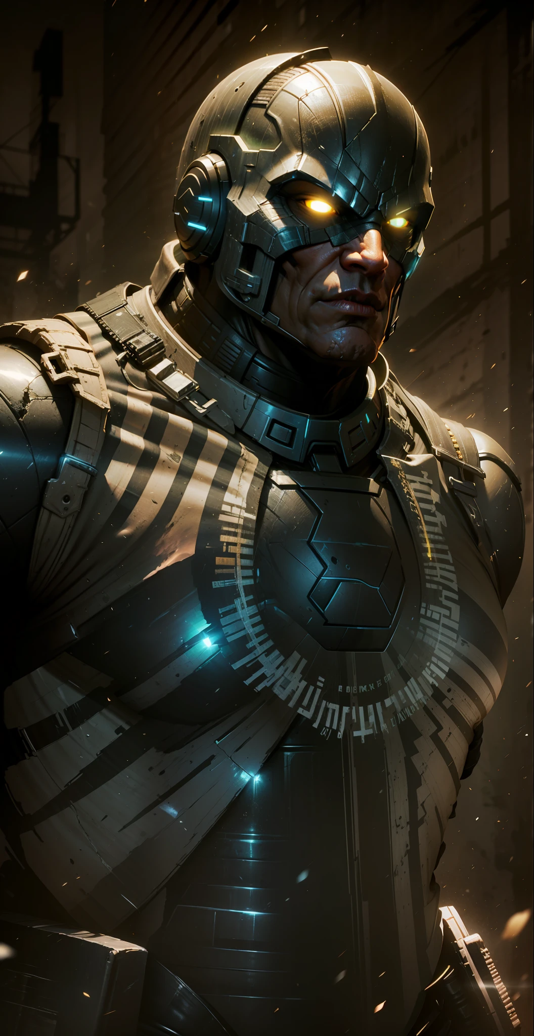 Darkseid (Dc comics character), rocky skin, black armor, yellow neon eyes, unreal engine 5, 8k.