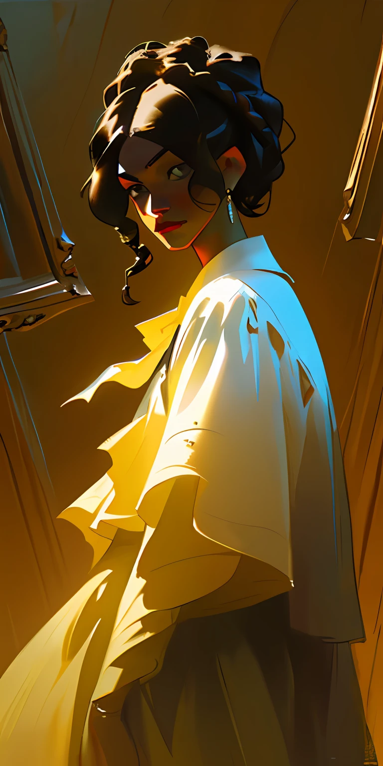 1girl, a black woman, Brazilian, oil painting, John Singer Sargent, Chiaroscuro, J.C Leyendecker, digital art, classical art, deep dark shadows, cinematic lighting, black-skinned girl, African hairstyle, Renaissance style (SevenWonders:1)