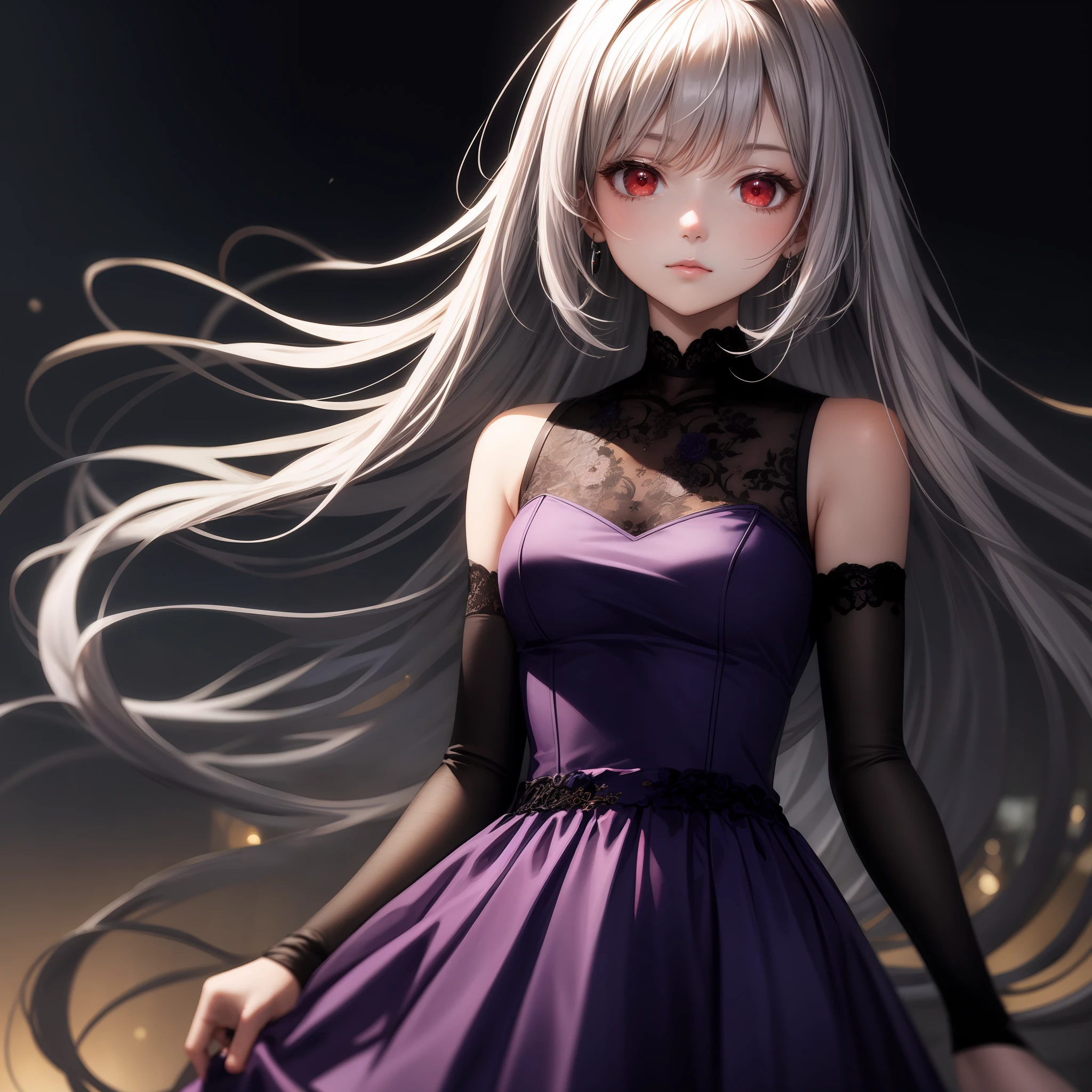 gray hair, red eyes, girl, alone, solo, 1girl, purple dress