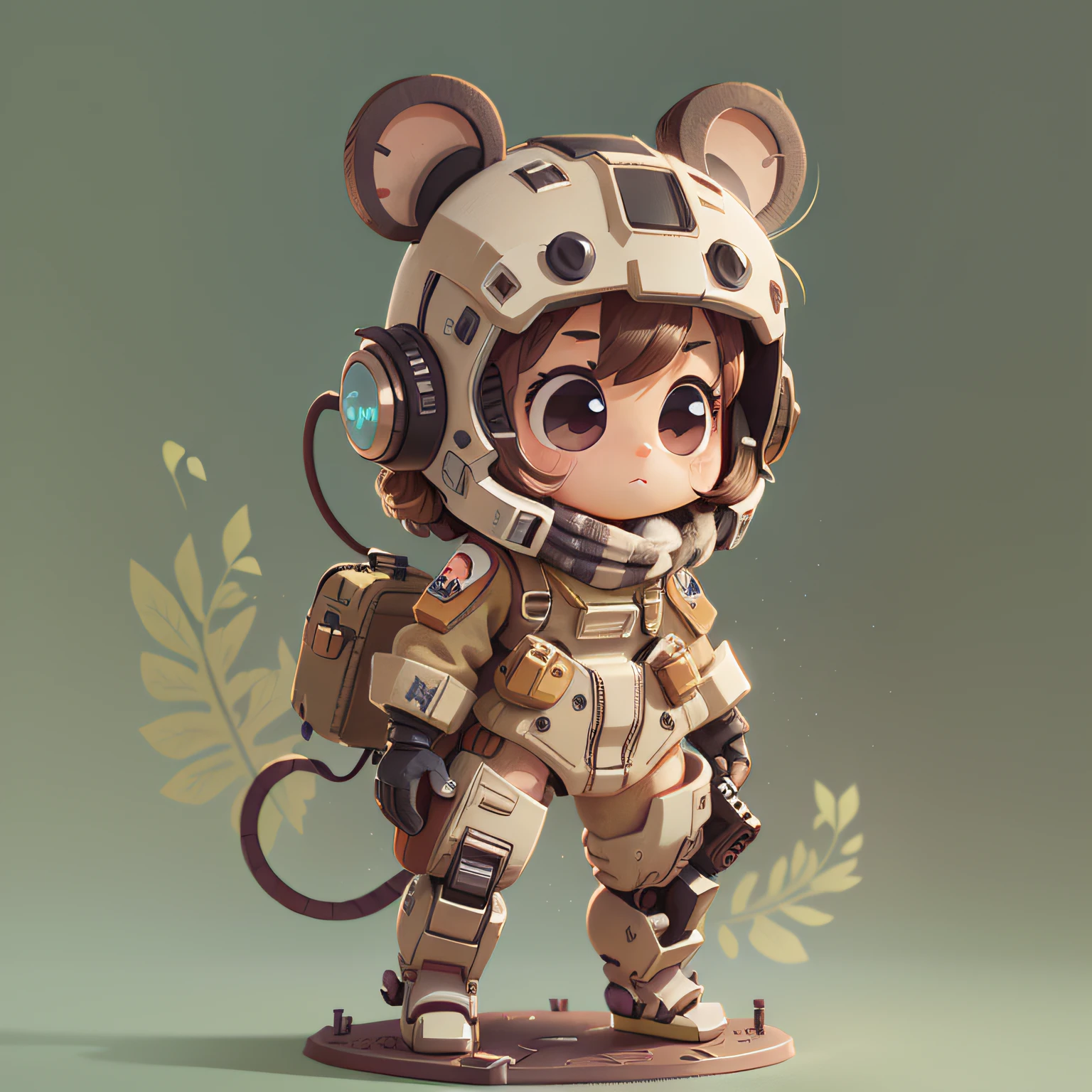 chibi, mouse, cute, titanfall, female, bigbadejo, full body, masterpiece, 3D Rendering, Best Quality, Lots of Detail, (plain background), vinyl toy figurine, (perfect hands), (5 fingers on each hand)