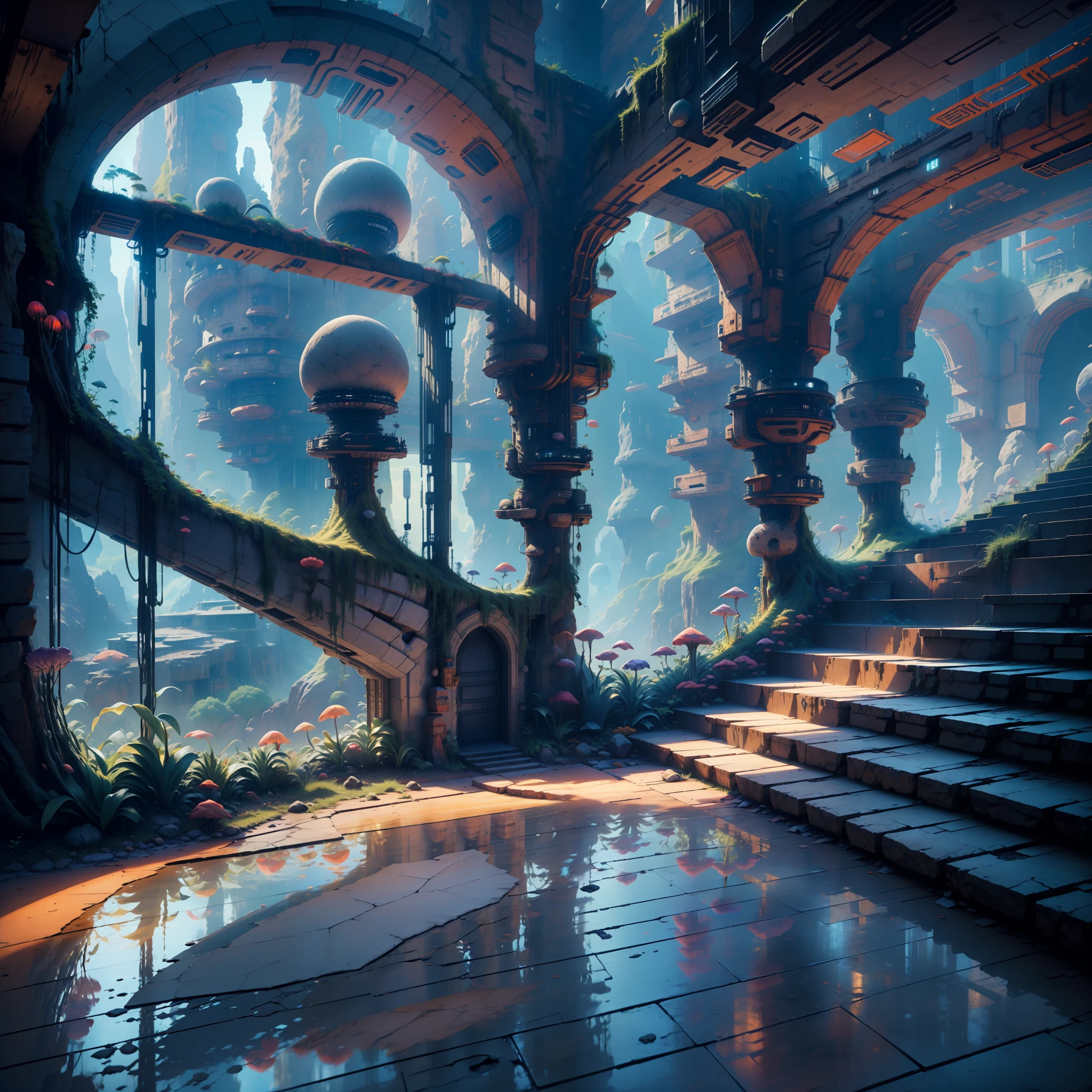 Futuristic design of cave architecture interiors concept art on grand Canyon caves nature architecture, proportional,detailed, cave architecture nature meets futuristic architecture by Toyo Ito ,residential area, futuristic development, high rise made up staircases, balconies, full of rock and glass facades, residential spaces carved from cliff side ,trending on artstation, beautiful lighting,In the style of Jean Nouvel masterpiece, fantasy, intricate, award winning, 4k, highest quality render