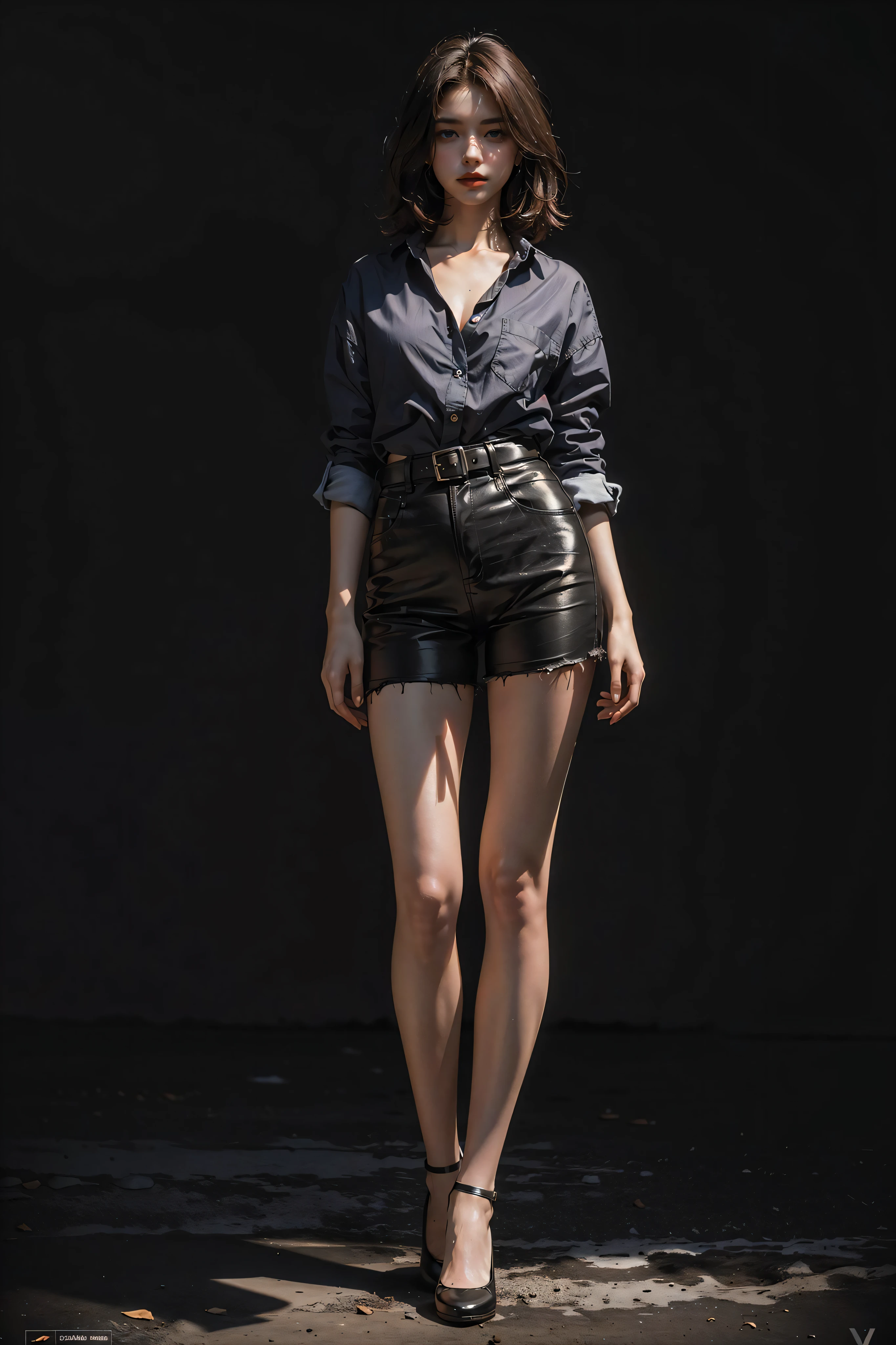 Best quality, masterpiece, ultra high res, (photorealistic:1.4), raw photo, 1girl, long leg, deep shadow, dark theme
