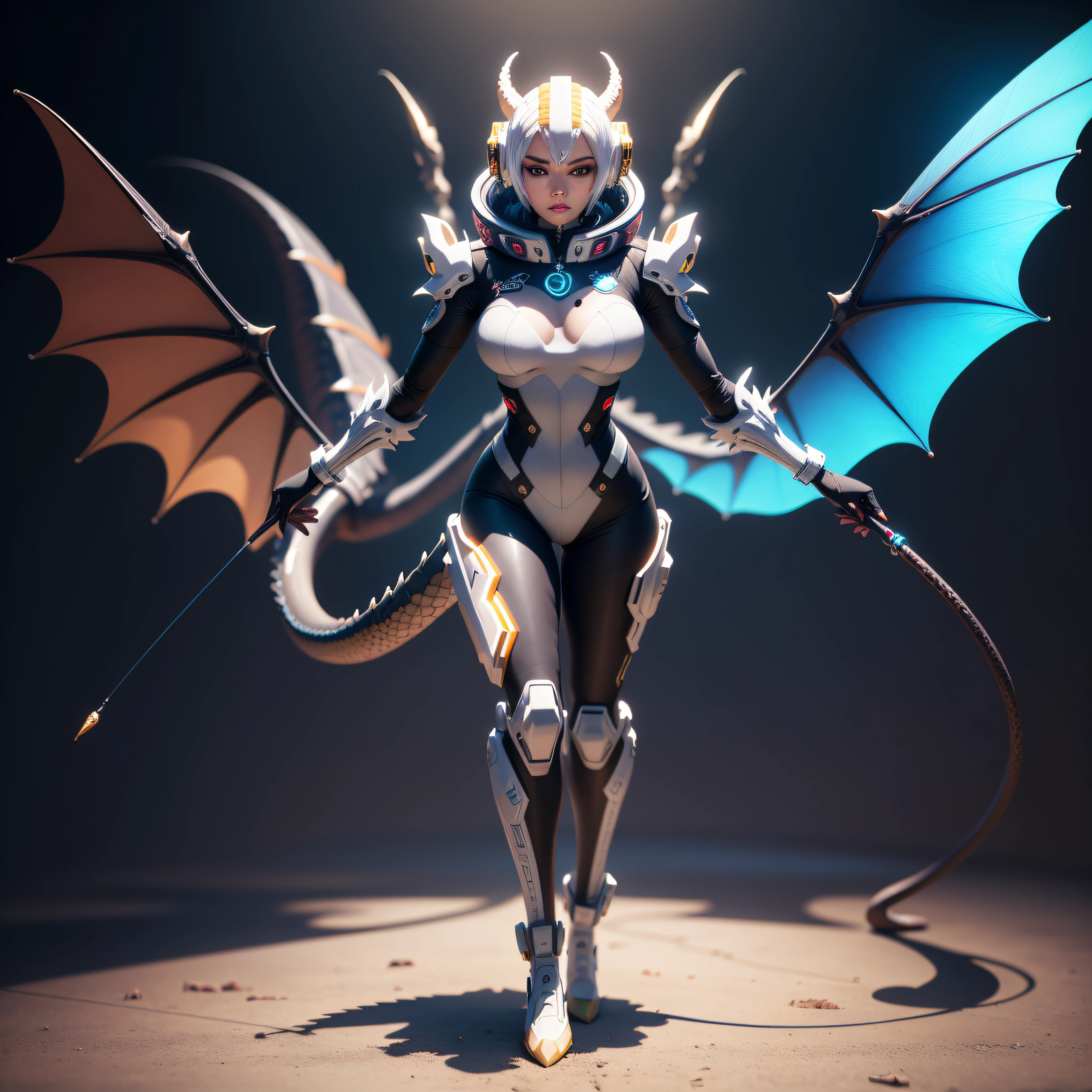 wide fullbody portrait, fullbody space ALIEN hightech cyberpunk anthropomorphic octopus-serpent-dragon-quetzalcoatl GOD, with exquisitely colored full-body feathered wings, Futuristic Mayan-Aztech-SpacePilot outfit, Raytraced Octane Render, Isometric Voxel Fullbody Character